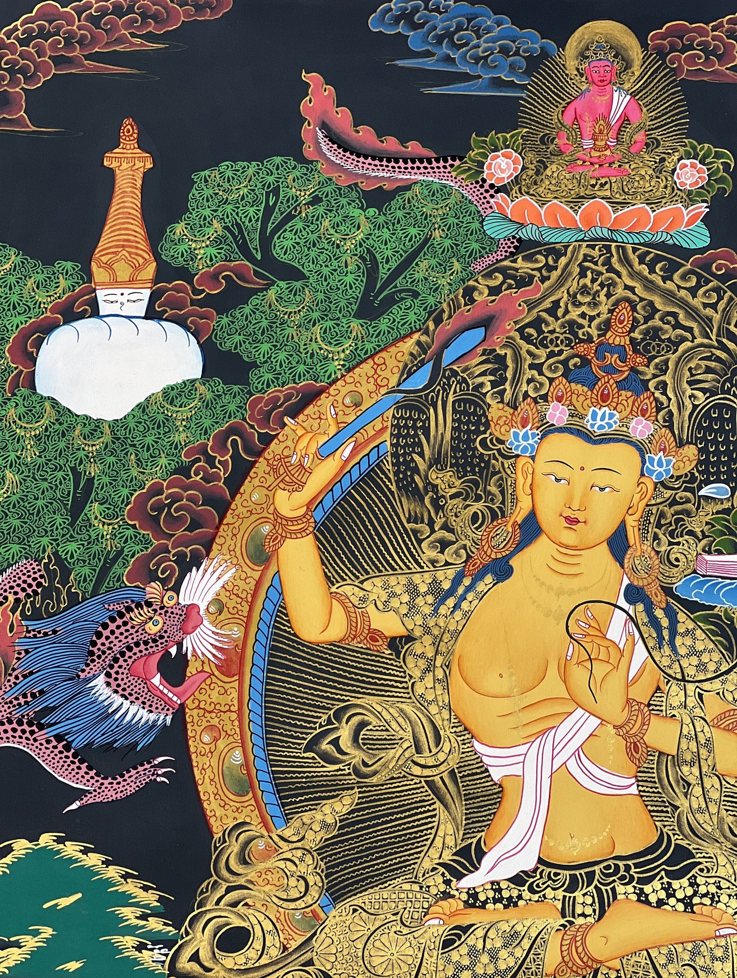 Original Hand-Painted Manjushri/ Manjusri/ Manjushree/ Jampelyang Bodhisattva of Compassion and Wisdom Masterpiece Tibetan Thangka Painting