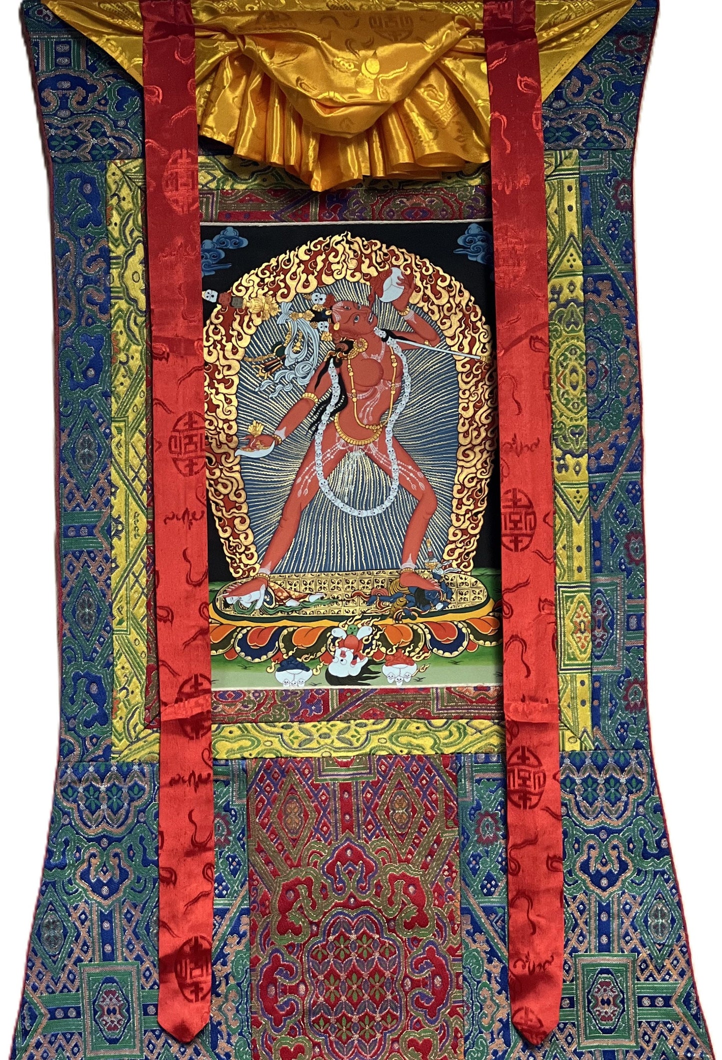 Original Hand -Painted Vajrayogini/ Female Buddha Wisdom Compassion Master Quality Tibetan Thangka Painting with Premium Silk Brocade