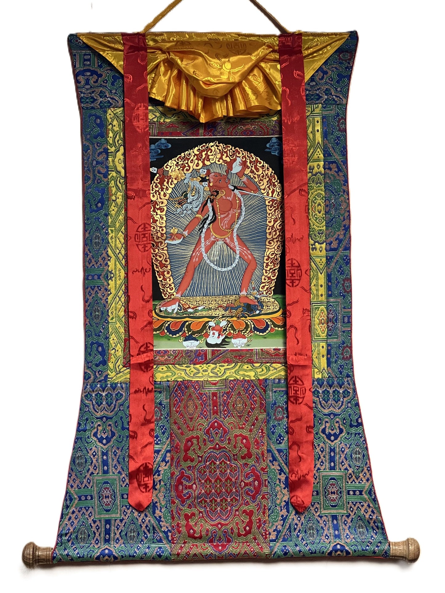 Original Hand -Painted Vajrayogini/ Female Buddha Wisdom Compassion Master Quality Tibetan Thangka Painting with Premium Silk Brocade