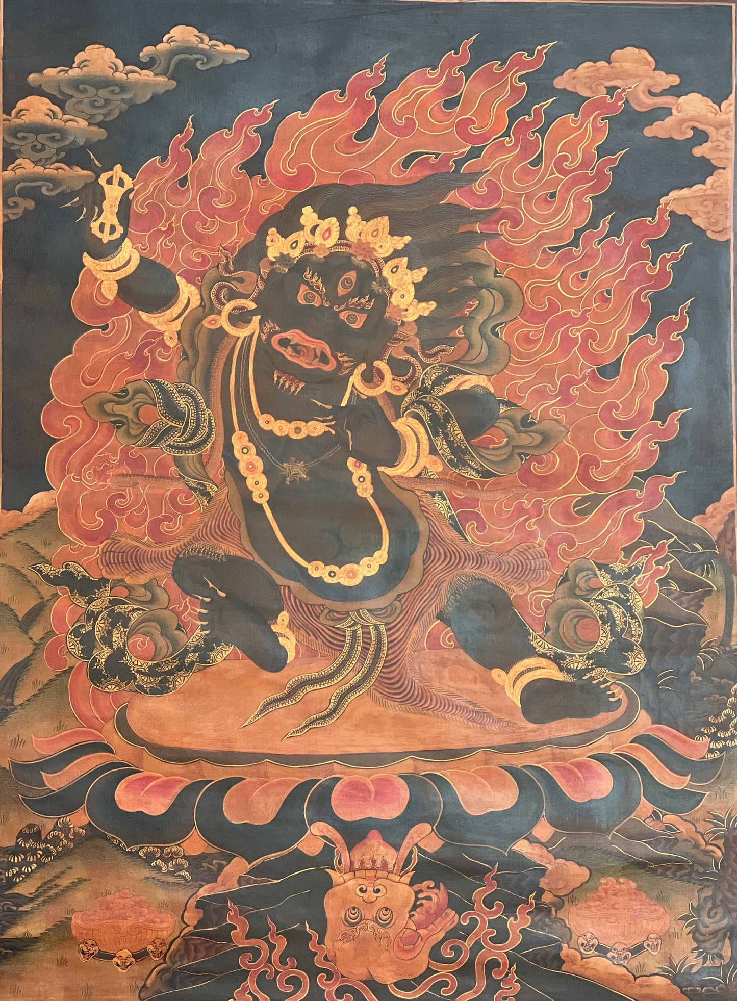 Vajrapani High-Quality Masterpiece Oil-Varnished Old Tibetan Thangka Painting / Compassion Meditation Art From Nepal