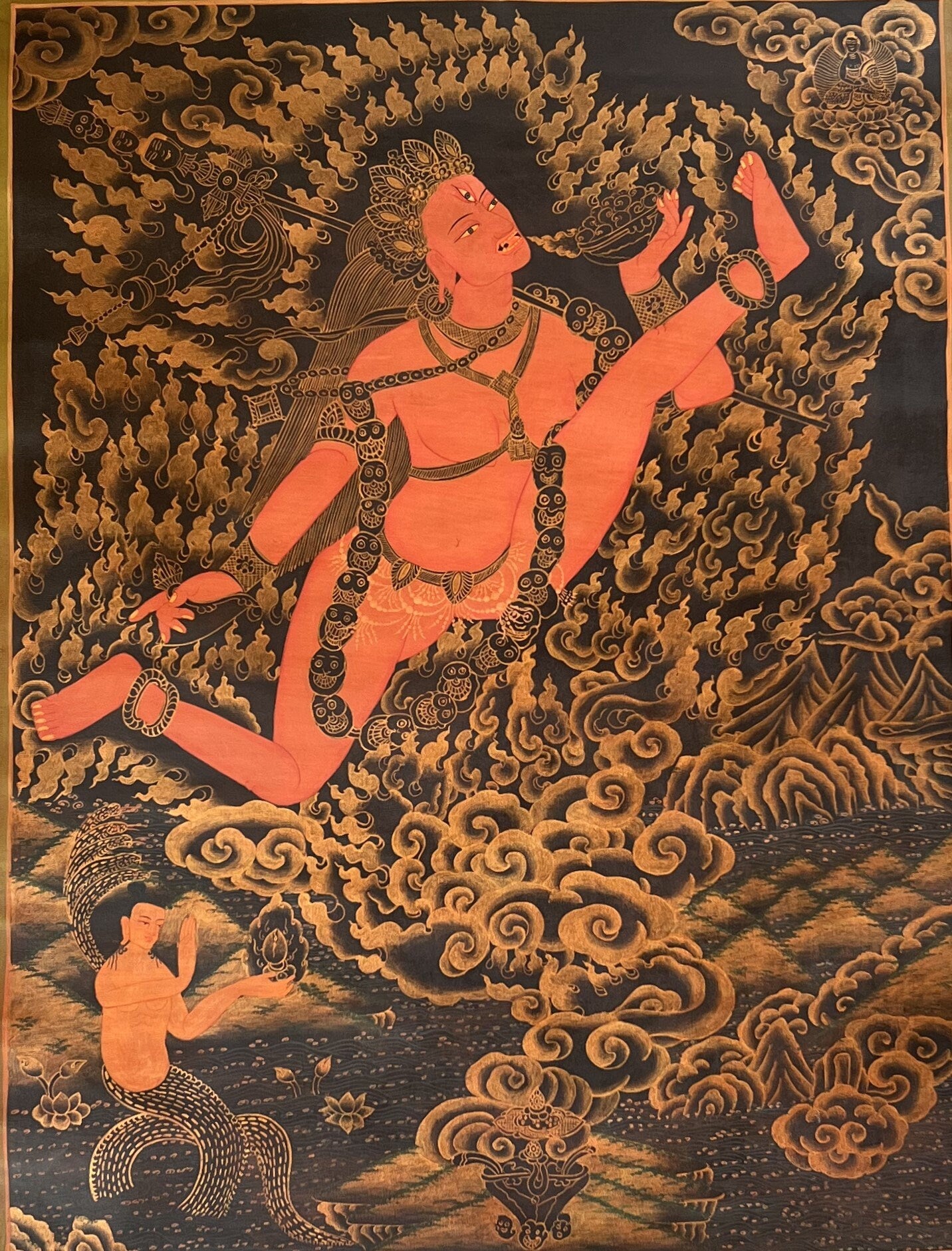 Original Hand-Painted Akash Yogini /Jogini Oil-Varnished Tibetan Compassion Mediation Thangka / Thanka Painting  Tantra Art From Nepal