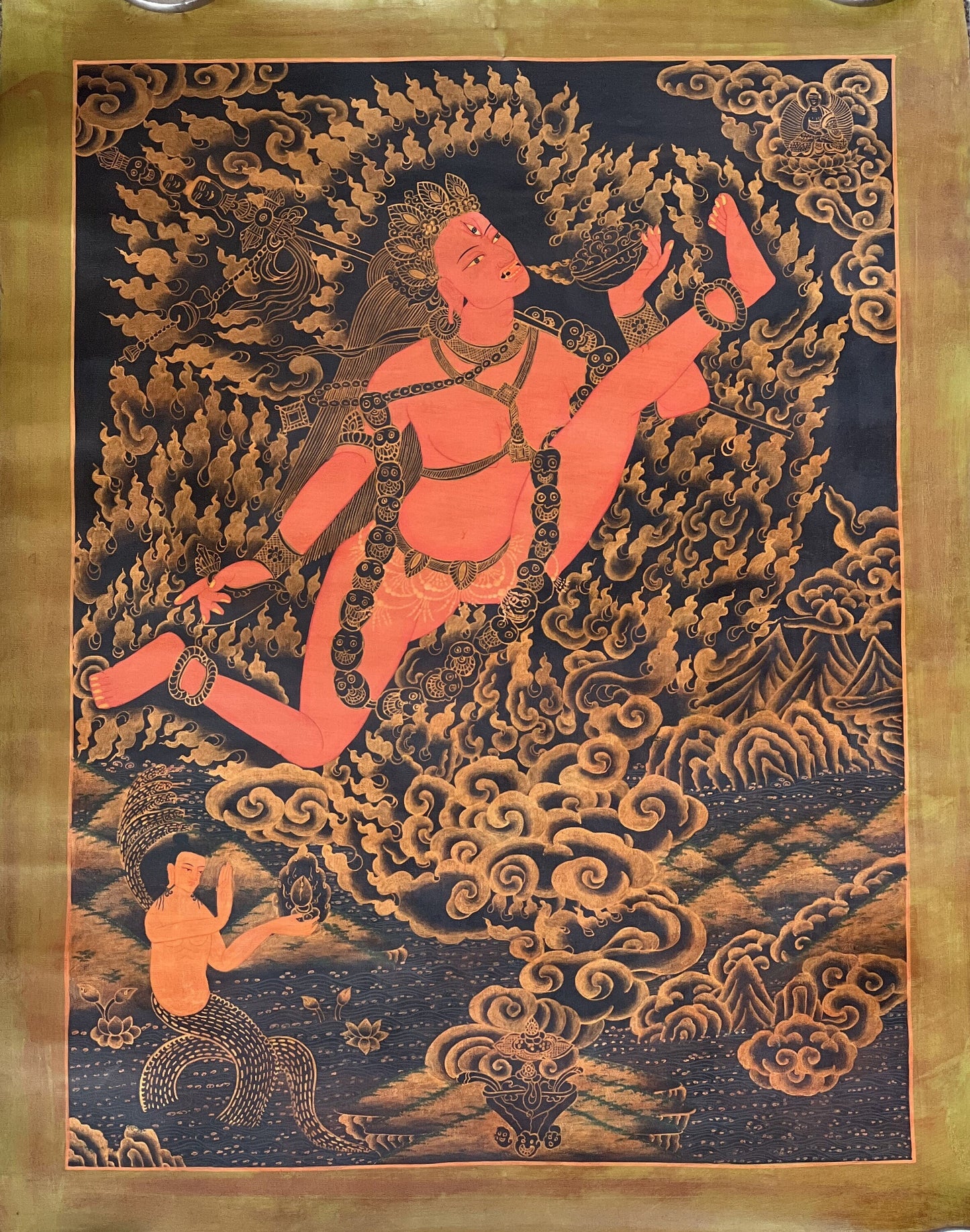 Original Hand-Painted Akash Yogini /Jogini Oil-Varnished Tibetan Compassion Mediation Thangka / Thanka Painting  Tantra Art From Nepal