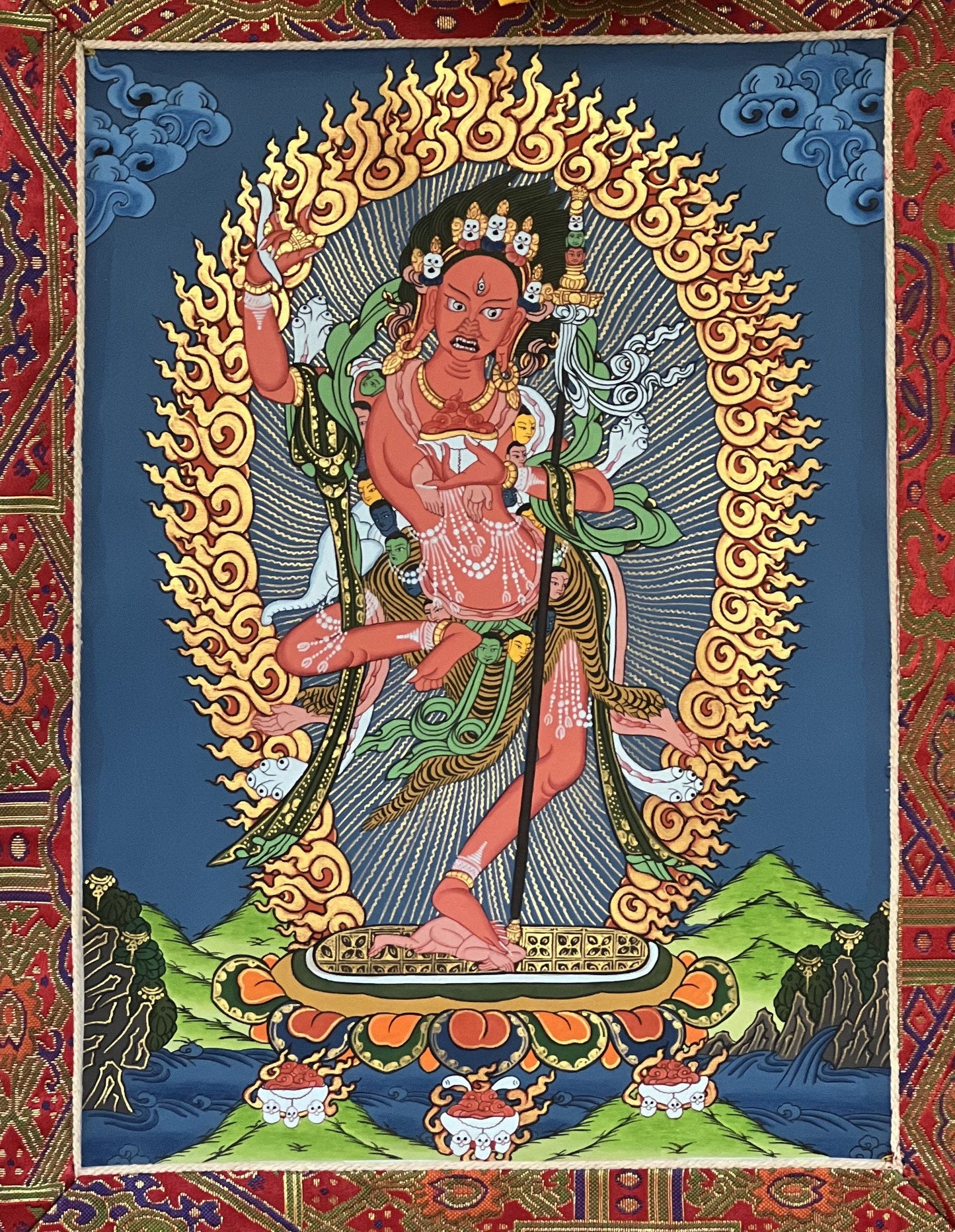 Original Hand Painted VAJRAVARAHI Jogini Ma / Dorje Phagmo Female Buddha Tibetan Thangka / Thanka  Painting With Premium Silk Brocade