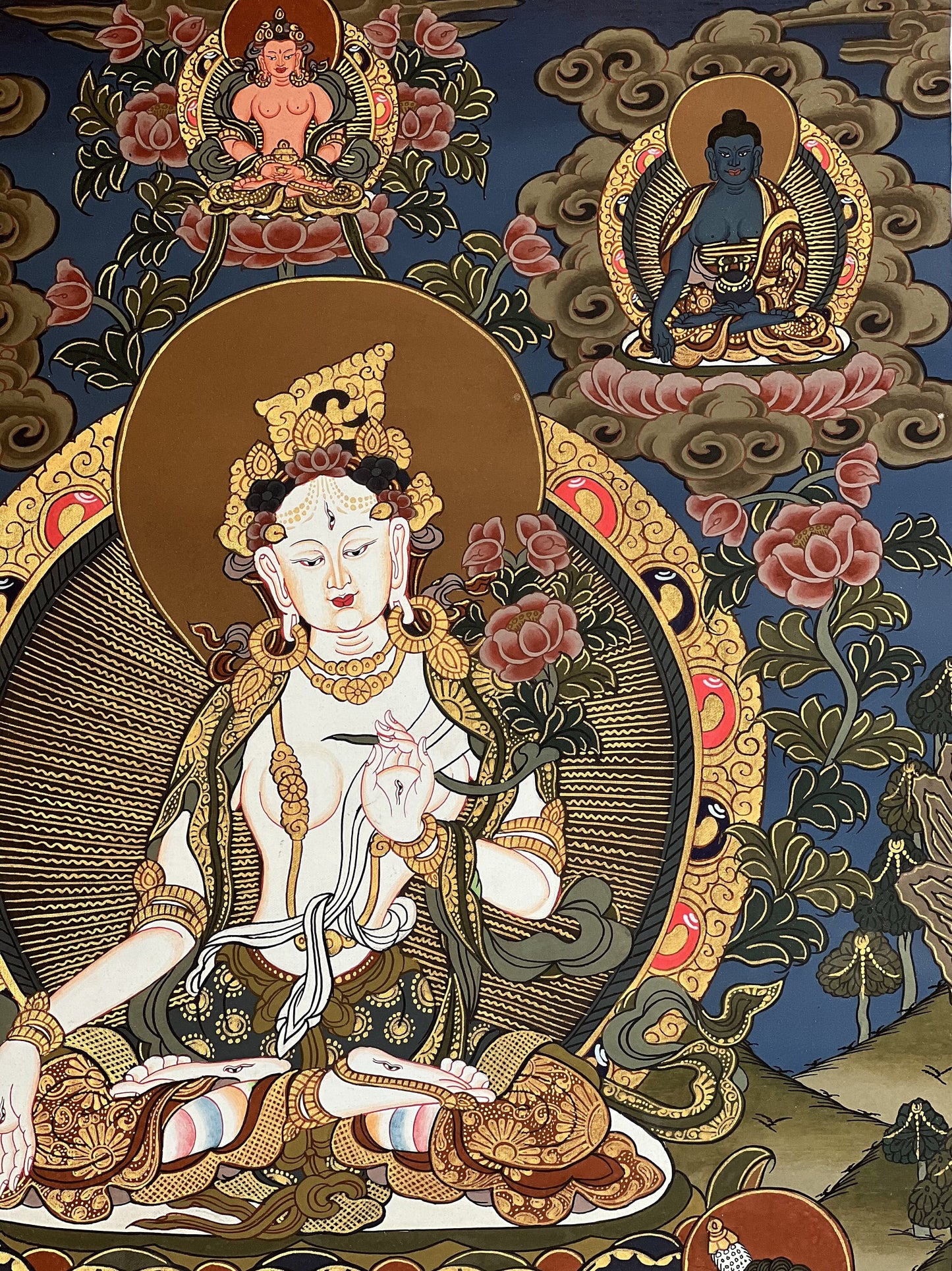 White Tara / Mother Goddess / Original Hand Painted Masterpiece Tibetan Compassion  Meditation Thangka Painting with Premium Silk Brocade