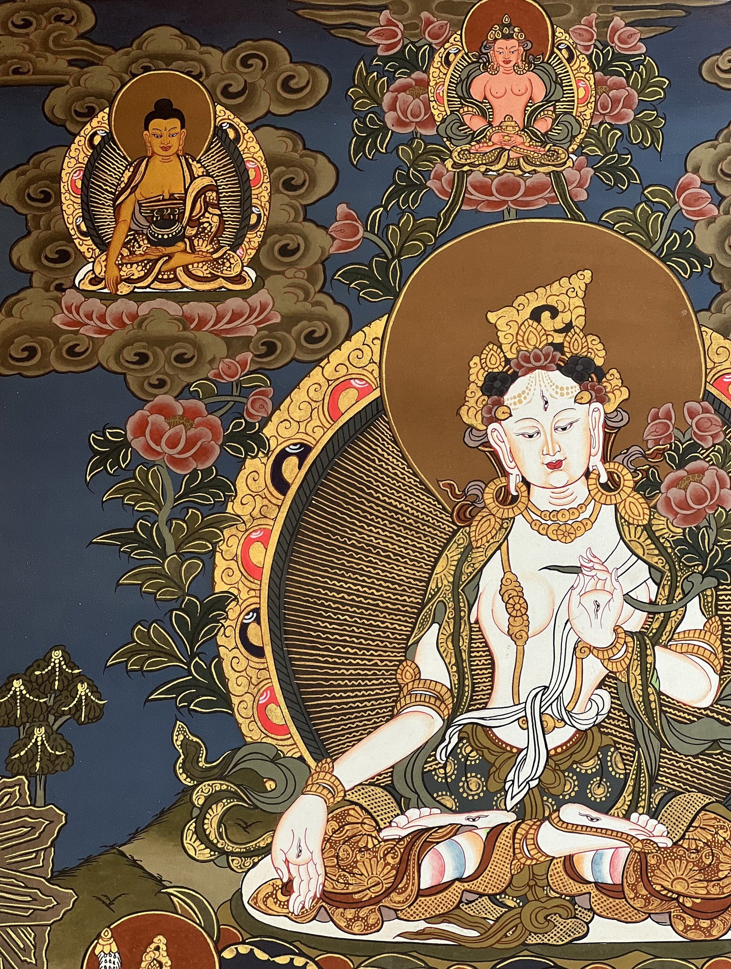 White Tara / Mother Goddess / Original Hand Painted Masterpiece Tibetan Compassion  Meditation Thangka Painting with Premium Silk Brocade