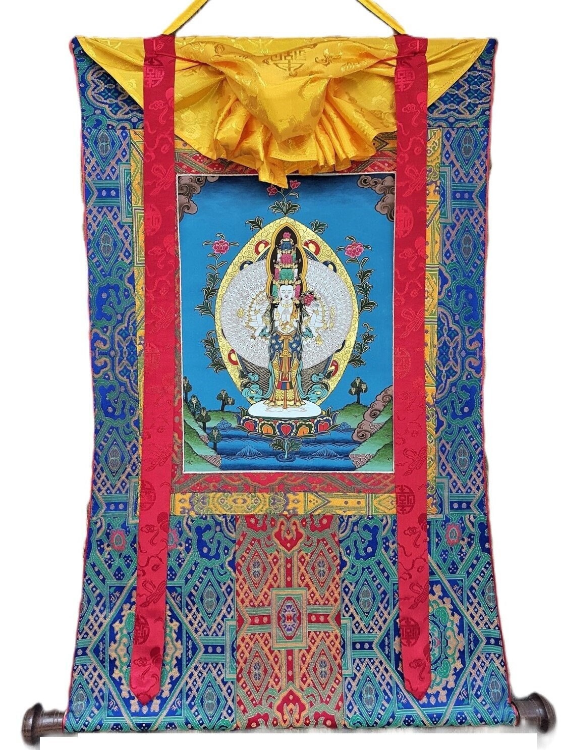 Original Hand Painted 1000 Armed Sahastrabhuja AVALOKITESHVARA /Lokeshwor/ Tibetan Thangka / Thanka  Painting High-Quality Silk Framed