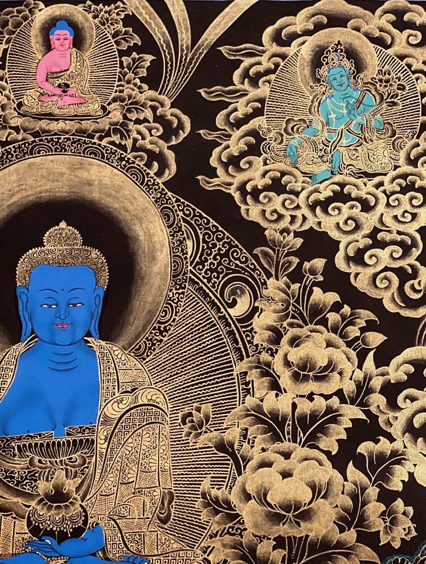 Original Hand-Painted Medicine Buddha / Bhaisajyaguru Tibetan Mediation Thangka / Thanka Painting Compassion Art From Nepal