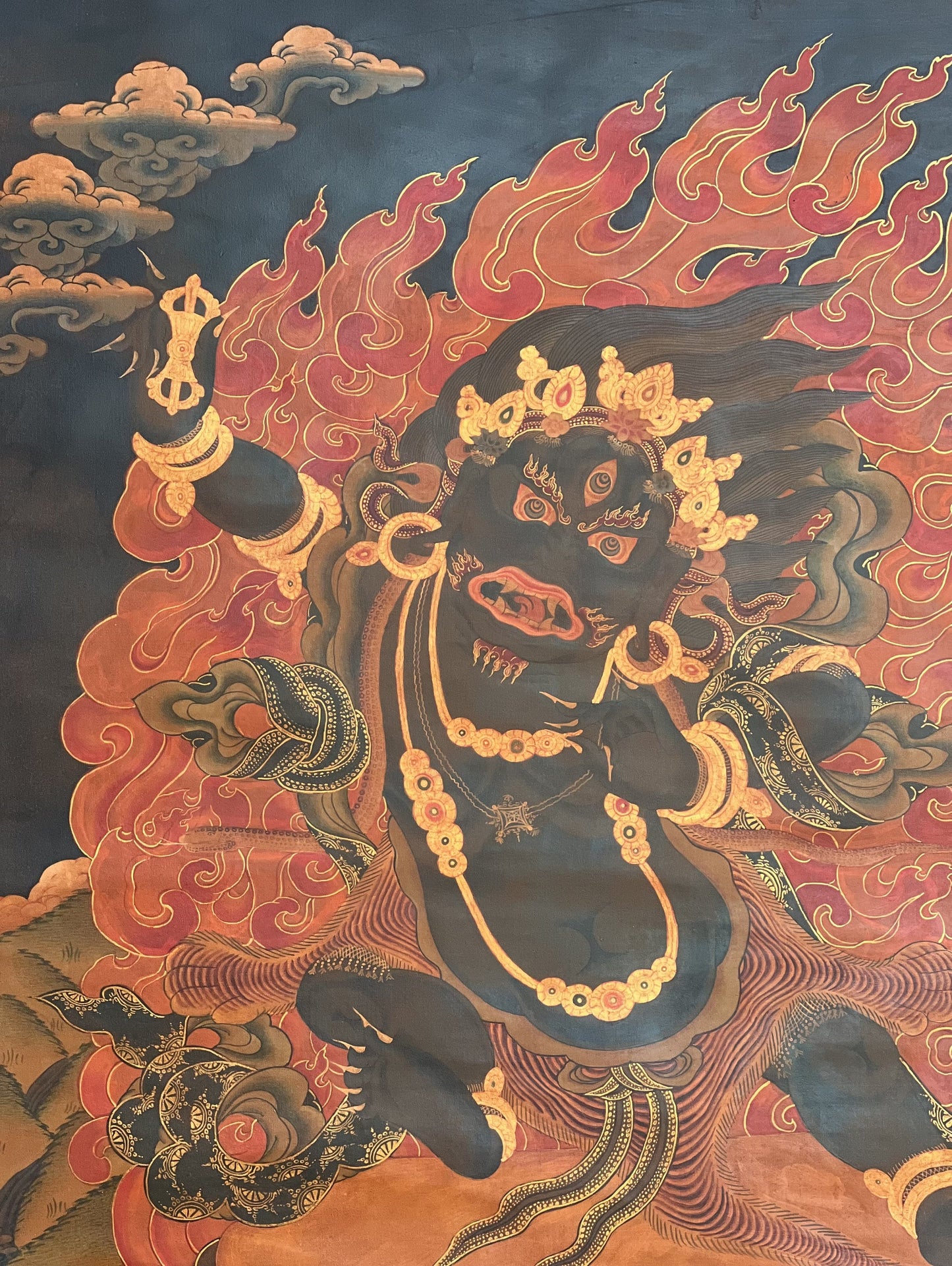 Vajrapani High-Quality Masterpiece Oil-Varnished Old Tibetan Thangka Painting / Compassion Meditation Art From Nepal