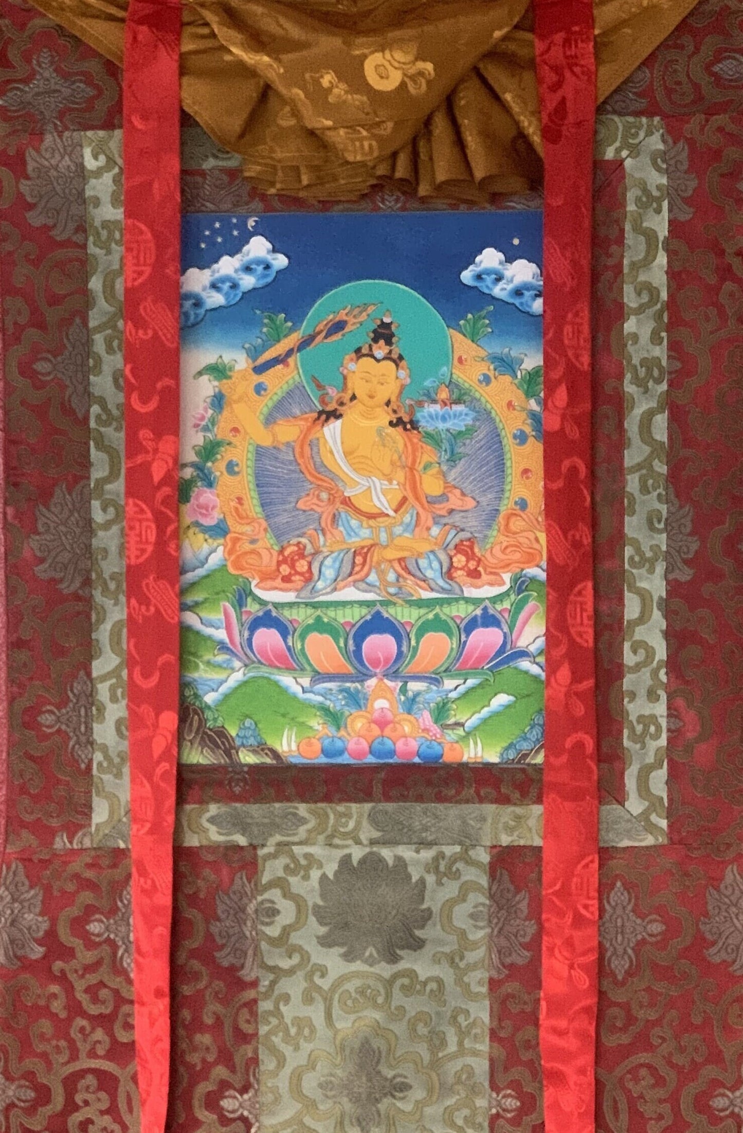 Original Hand-painted, Manjushri/ Manjushree/Manjusri Bodhisattva of Compassion Tibetan Thangka Painting