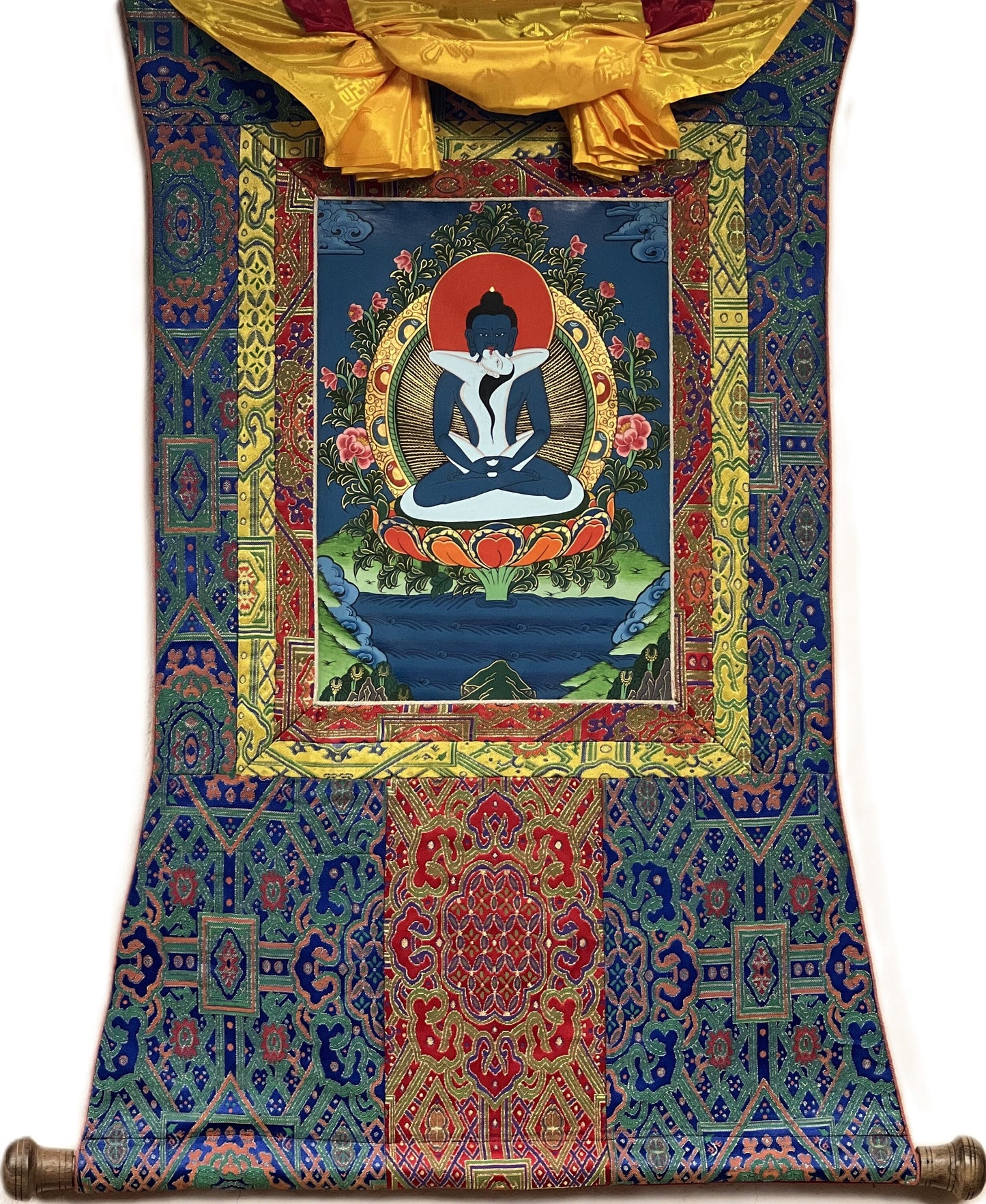 Original Hand Painted Buddha Shakti  / Samantabhadra  / Yab-Yum Tibetan Compassion Meditation Thangka / Thanka Painting Premium Silk Framed