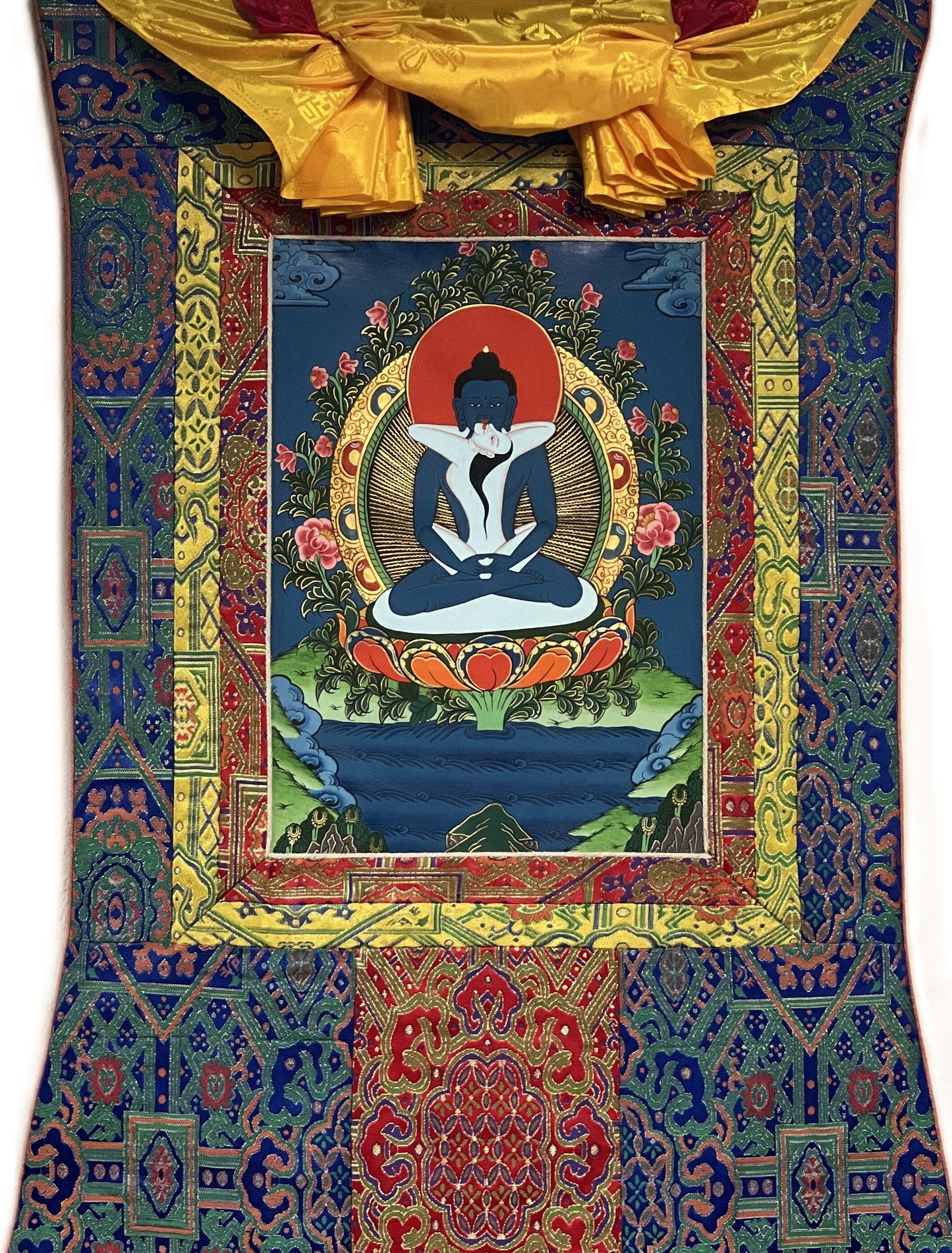 Original Hand Painted Buddha Shakti  / Samantabhadra  / Yab-Yum Tibetan Compassion Meditation Thangka / Thanka Painting Premium Silk Framed