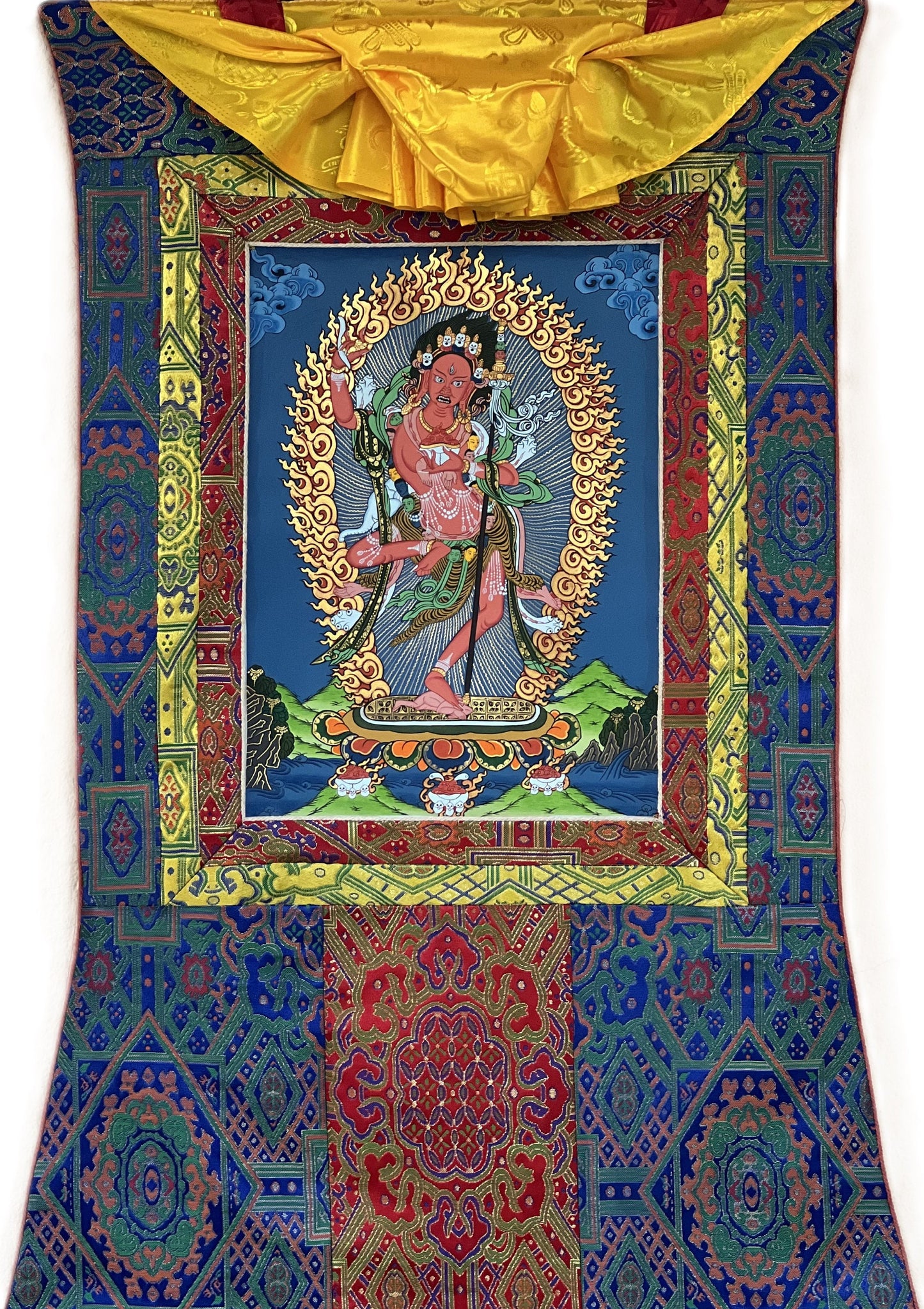 Original Hand Painted VAJRAVARAHI Jogini Ma / Dorje Phagmo Female Buddha Tibetan Thangka / Thanka  Painting With Premium Silk Brocade