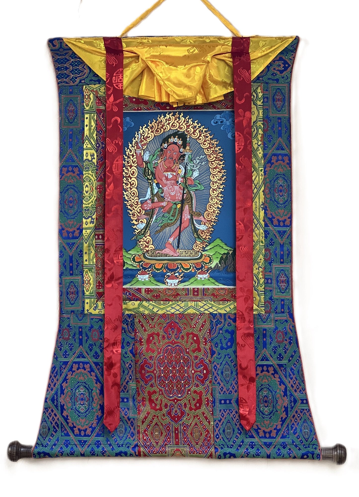 Original Hand Painted VAJRAVARAHI Jogini Ma / Dorje Phagmo Female Buddha Tibetan Thangka / Thanka  Painting With Premium Silk Brocade