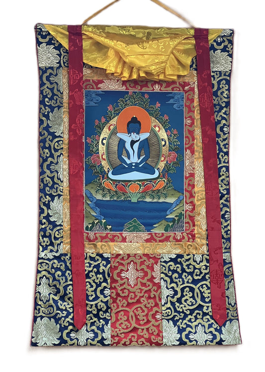 Original Hand-painted Samantabhadra/ Buddha Shakti/ Tantra Buddha Tibetan Thangka Painting with Silk Brocade