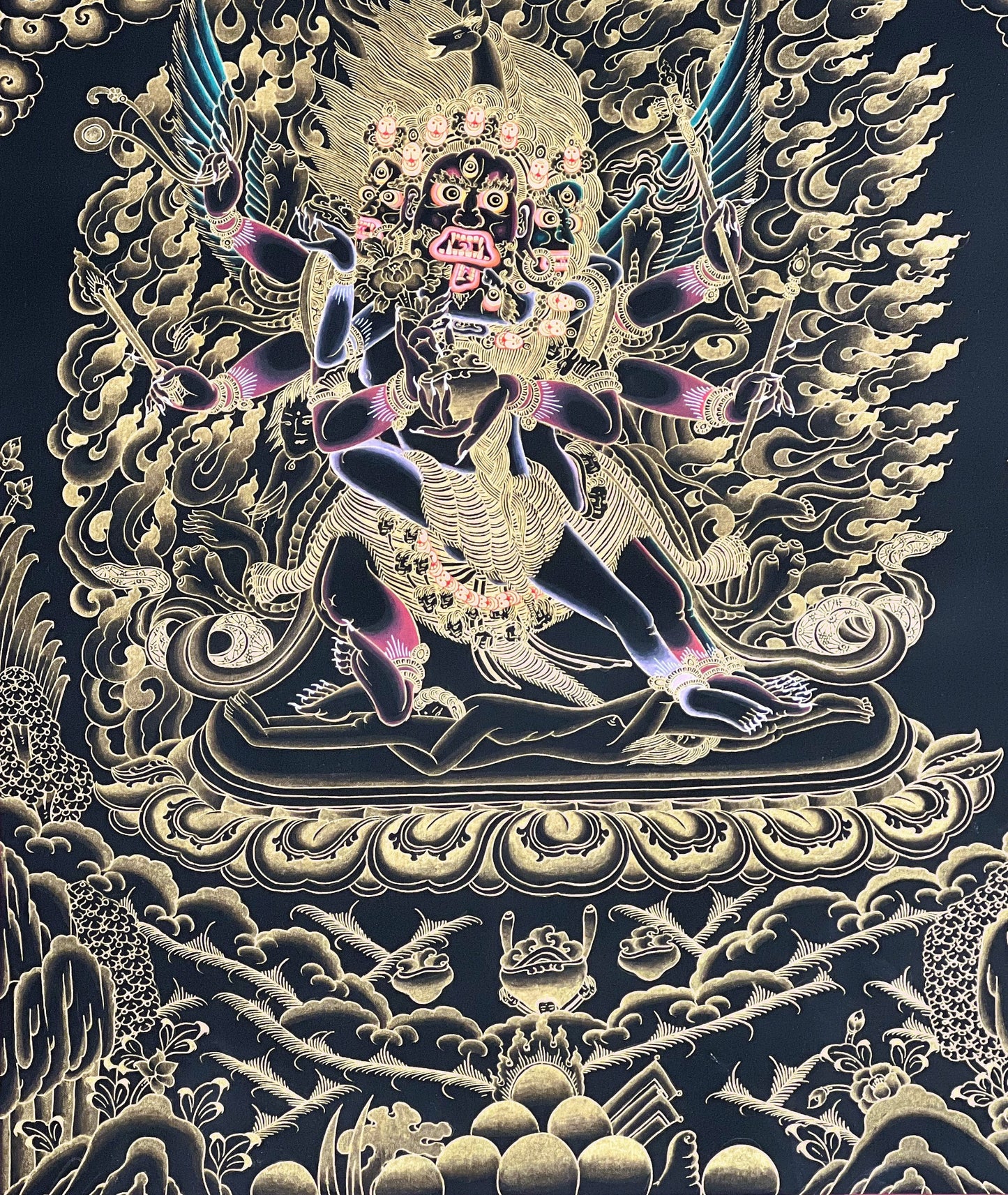 Yamantaka with Shakti Original Master Quality Tibetan Thangka/ Thanka Painting Wall Hanging Compassion Meditation Art