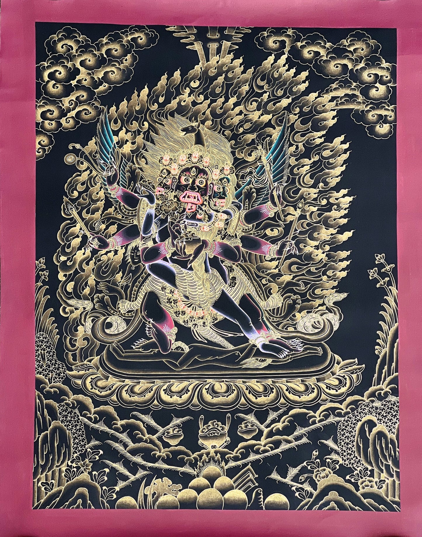 Yamantaka with Shakti Original Master Quality Tibetan Thangka/ Thanka Painting Wall Hanging Compassion Meditation Art