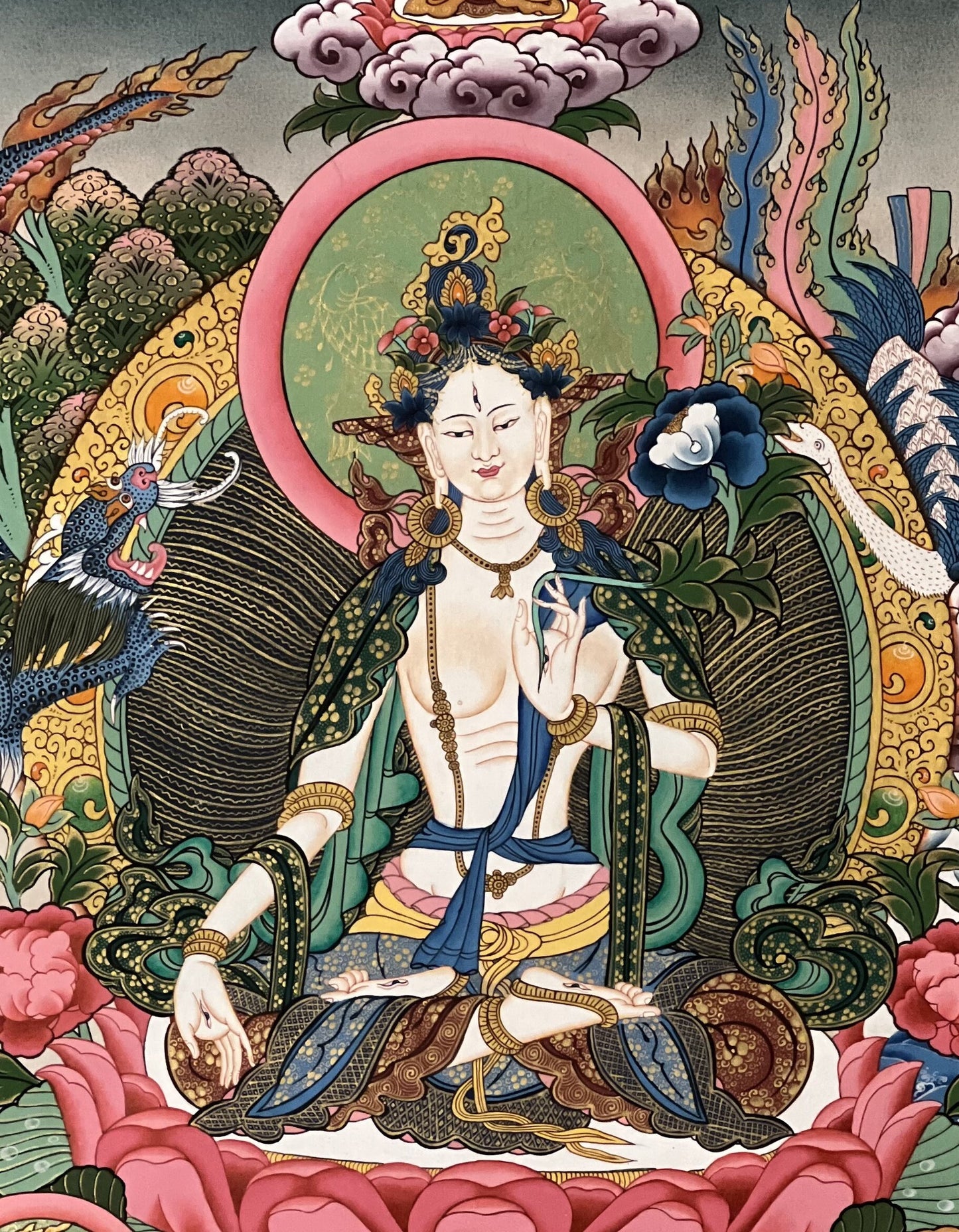 Hand-painted Original White Tara /Mother Goddess Masterpiece Compassion Meditation Tibetan Thangka Painting from Nepal