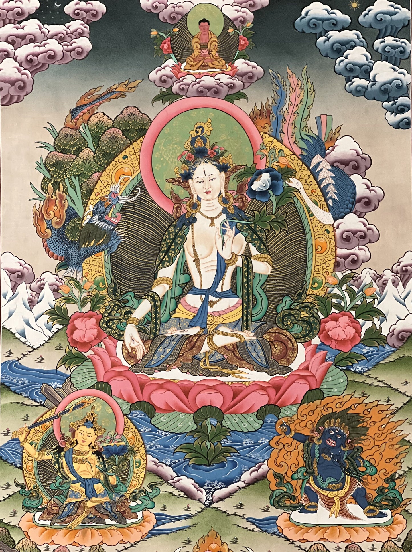 Hand-painted Original White Tara /Mother Goddess Masterpiece Compassion Meditation Tibetan Thangka Painting from Nepal