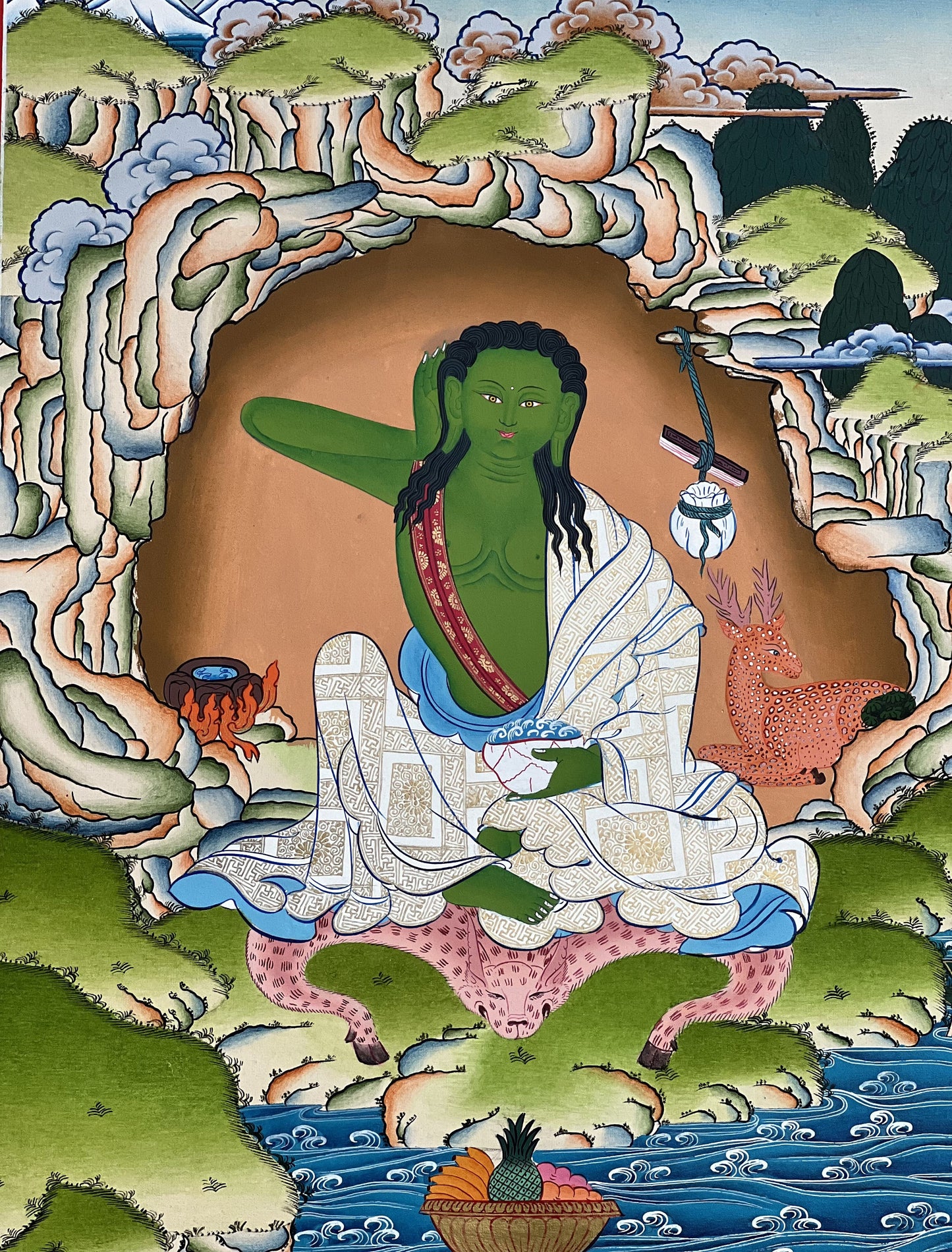 Original Hand-painted Masterpiece Milarepa Tibetan Yogi/ Poet/ Siddha Compassion / Meditation Thangka / Thanka  Painting From Nepal.