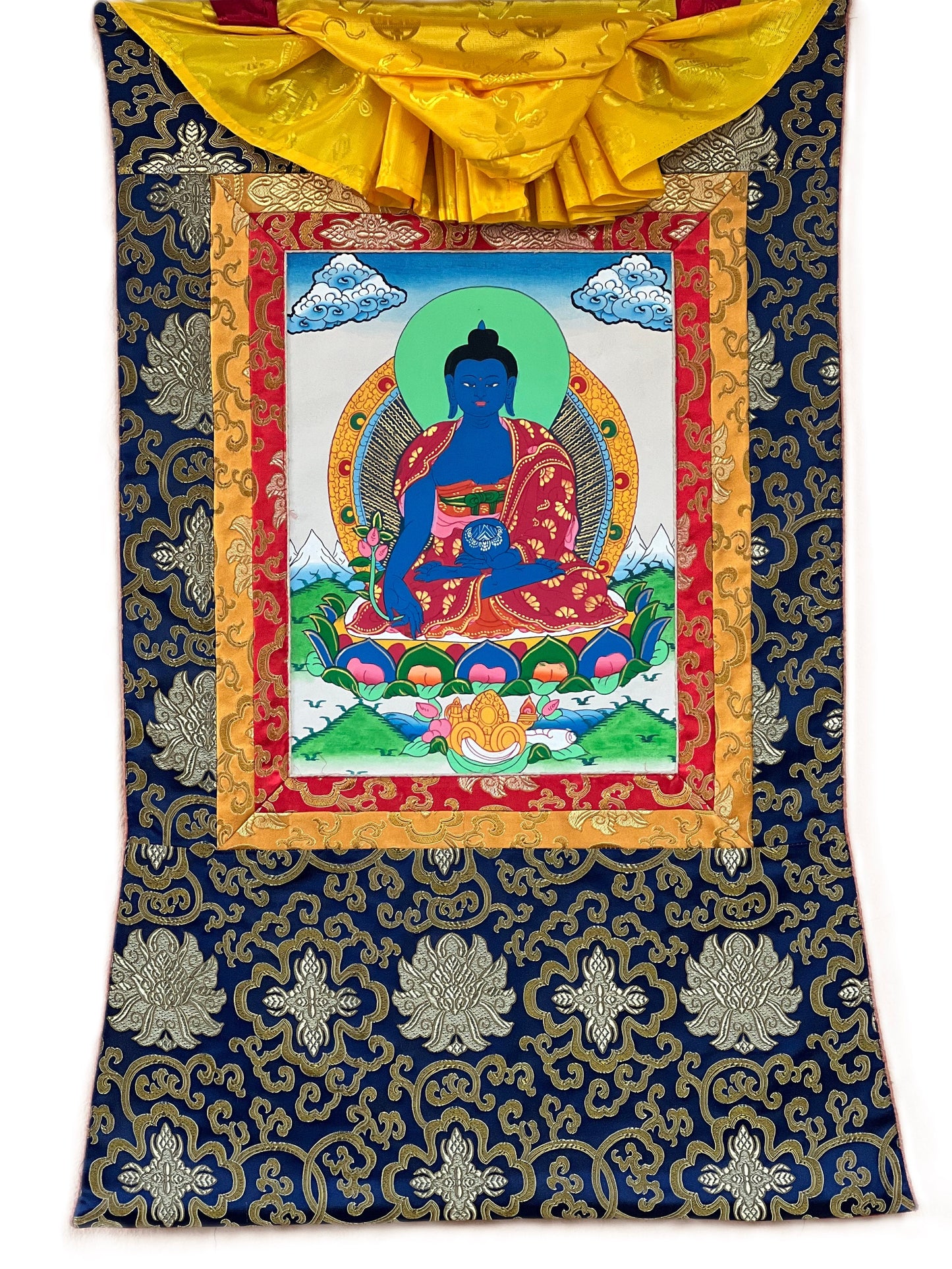 Original Hand-painted Samantabhadra/ Buddha Shakti/ Tantra Art Tibetan Thangka Painting with Silk Brocade