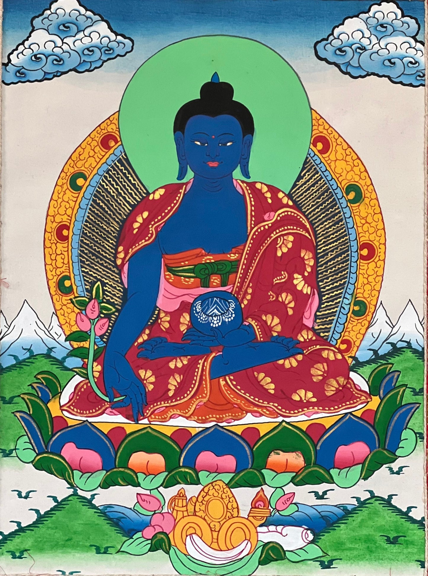 Original Hand-painted Samantabhadra/ Buddha Shakti/ Tantra Art Tibetan Thangka Painting with Silk Brocade