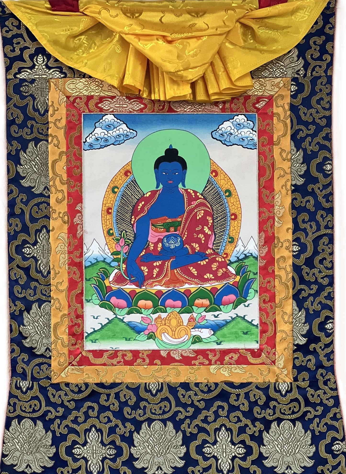 Original Hand-painted Samantabhadra/ Buddha Shakti/ Tantra Art Tibetan Thangka Painting with Silk Brocade