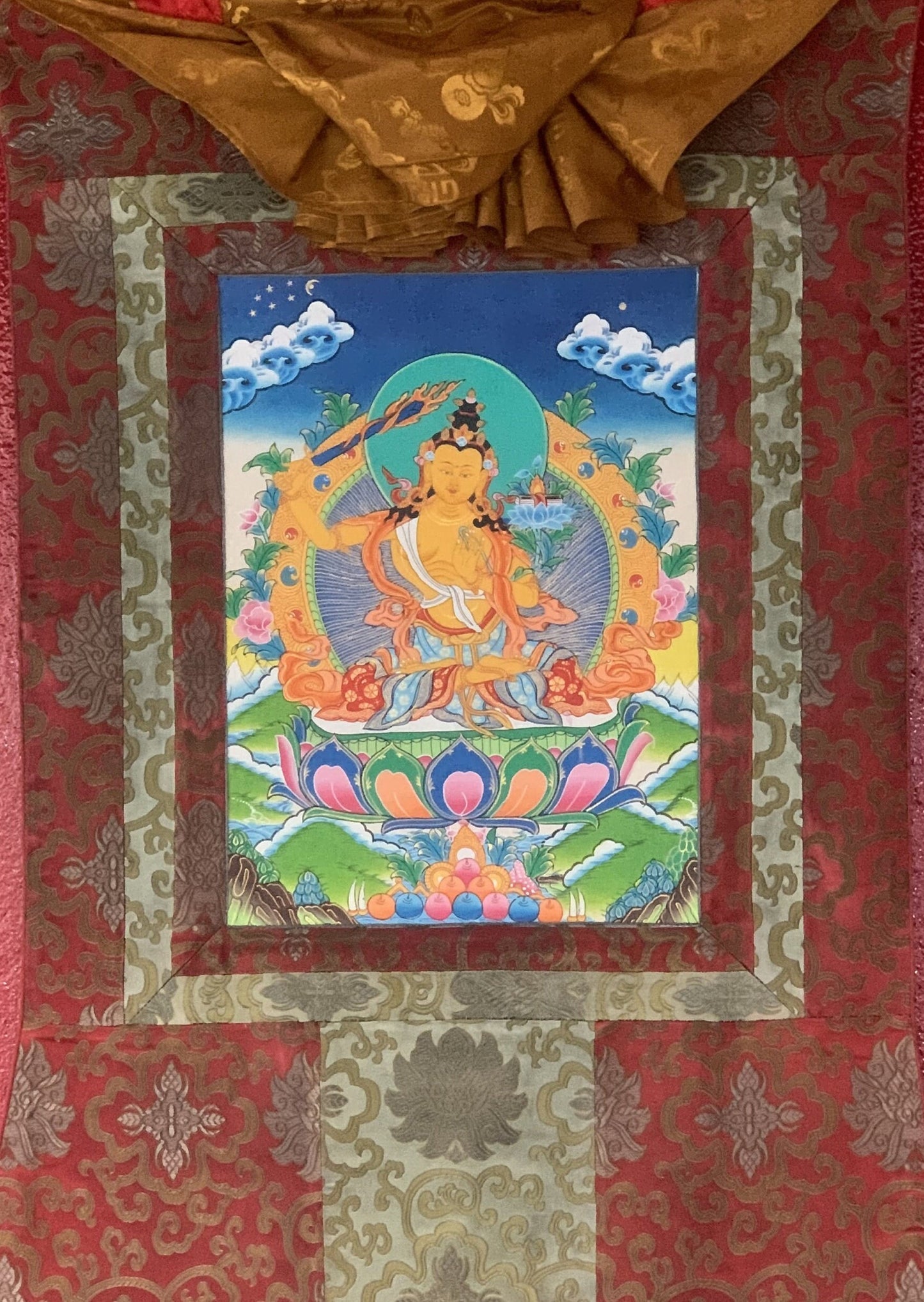 Original Hand-painted, Manjushri/ Manjushree/Manjusri Bodhisattva of Compassion Tibetan Thangka Painting