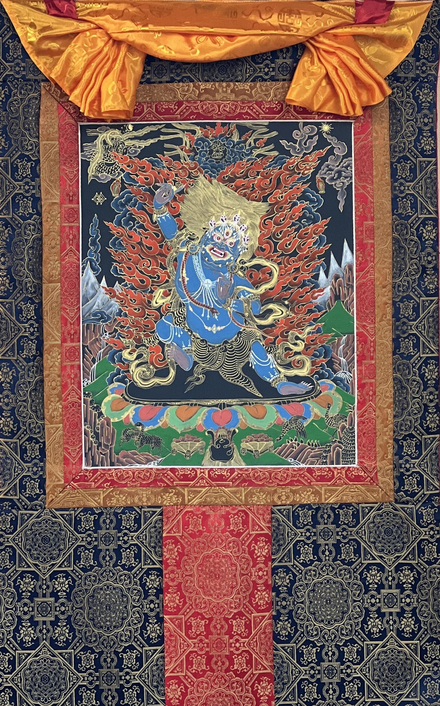 Original Hand Painted Master Quality VAJRAPANI/ Chana Dorji Protector Diety Tibetan Thangka / Thanka  Painting with Premium Silk Brocade