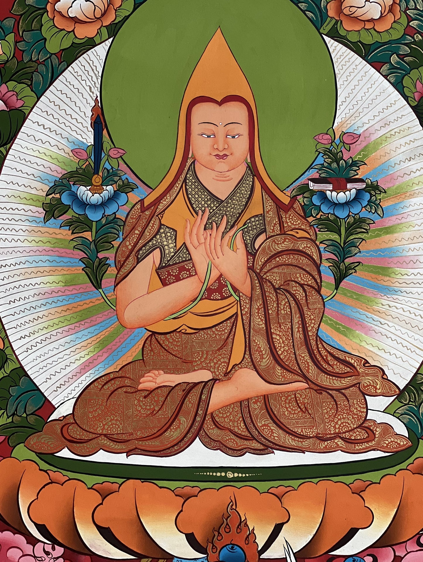 Original Hand-Painted Je Tsongkhapa/ Tsongkhapa/ Chongapa/ High- Quality Masterpiece Tibetan Thangka Painting from Nepal