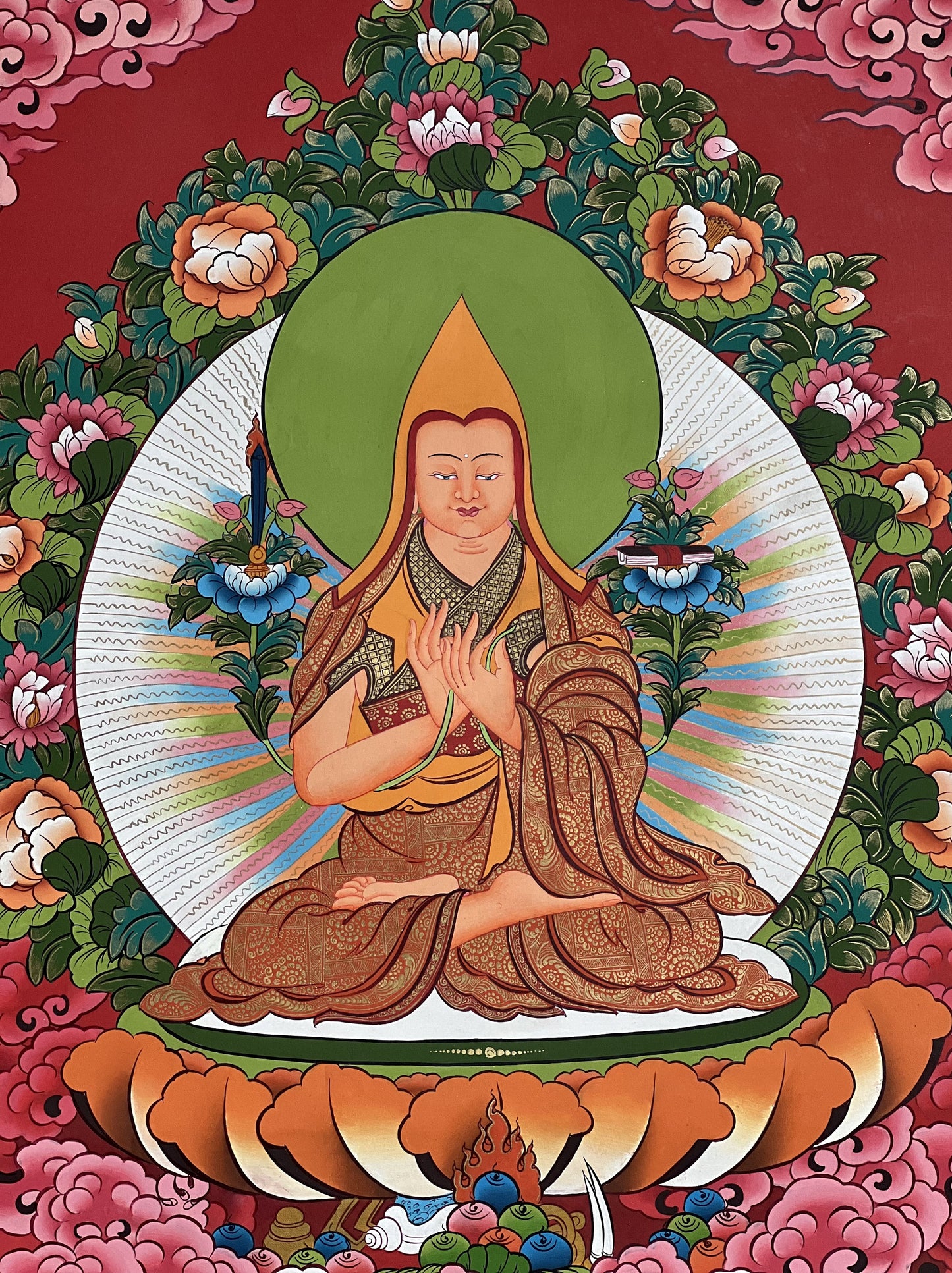 Original Hand-Painted Je Tsongkhapa/ Tsongkhapa/ Chongapa/ High- Quality Masterpiece Tibetan Thangka Painting from Nepal