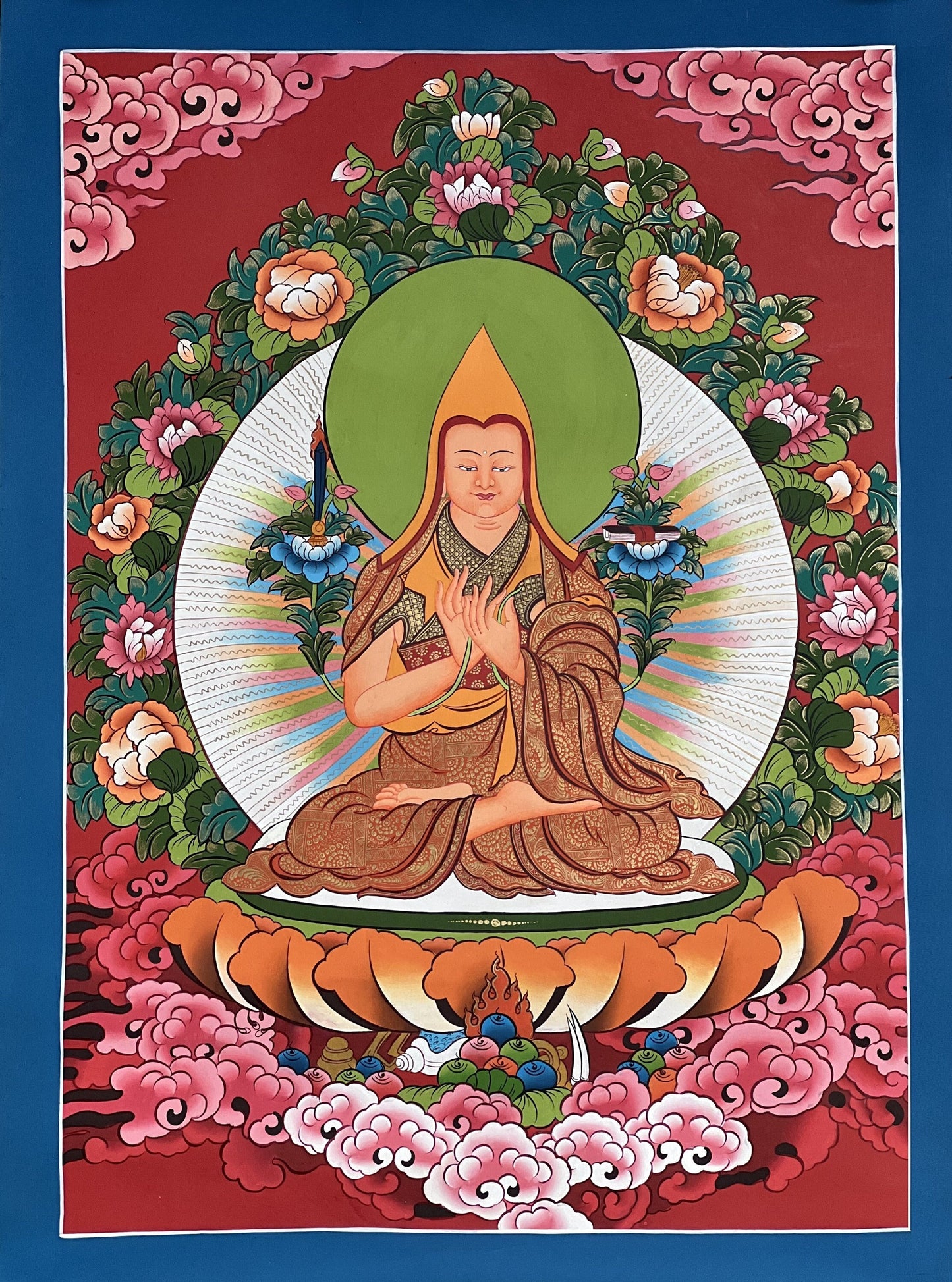 Original Hand-Painted Je Tsongkhapa/ Tsongkhapa/ Chongapa/ High- Quality Masterpiece Tibetan Thangka Painting from Nepal