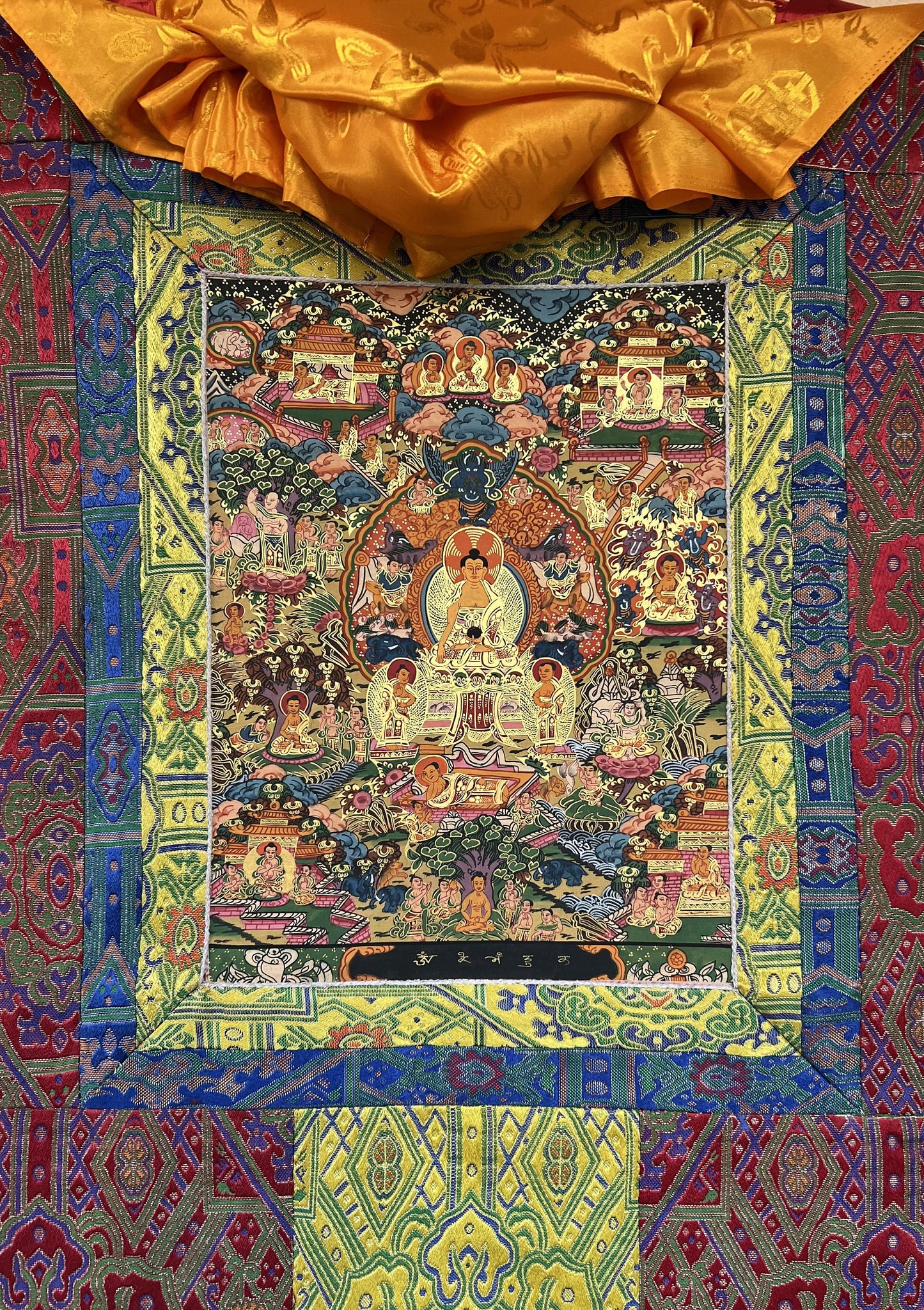 Original Hand painted Wheel of Life (Time)/Buddha Life/ Bhavacakra/Samsarachakra Mandala Tibetan Thangka Painting with Premium Silk Border