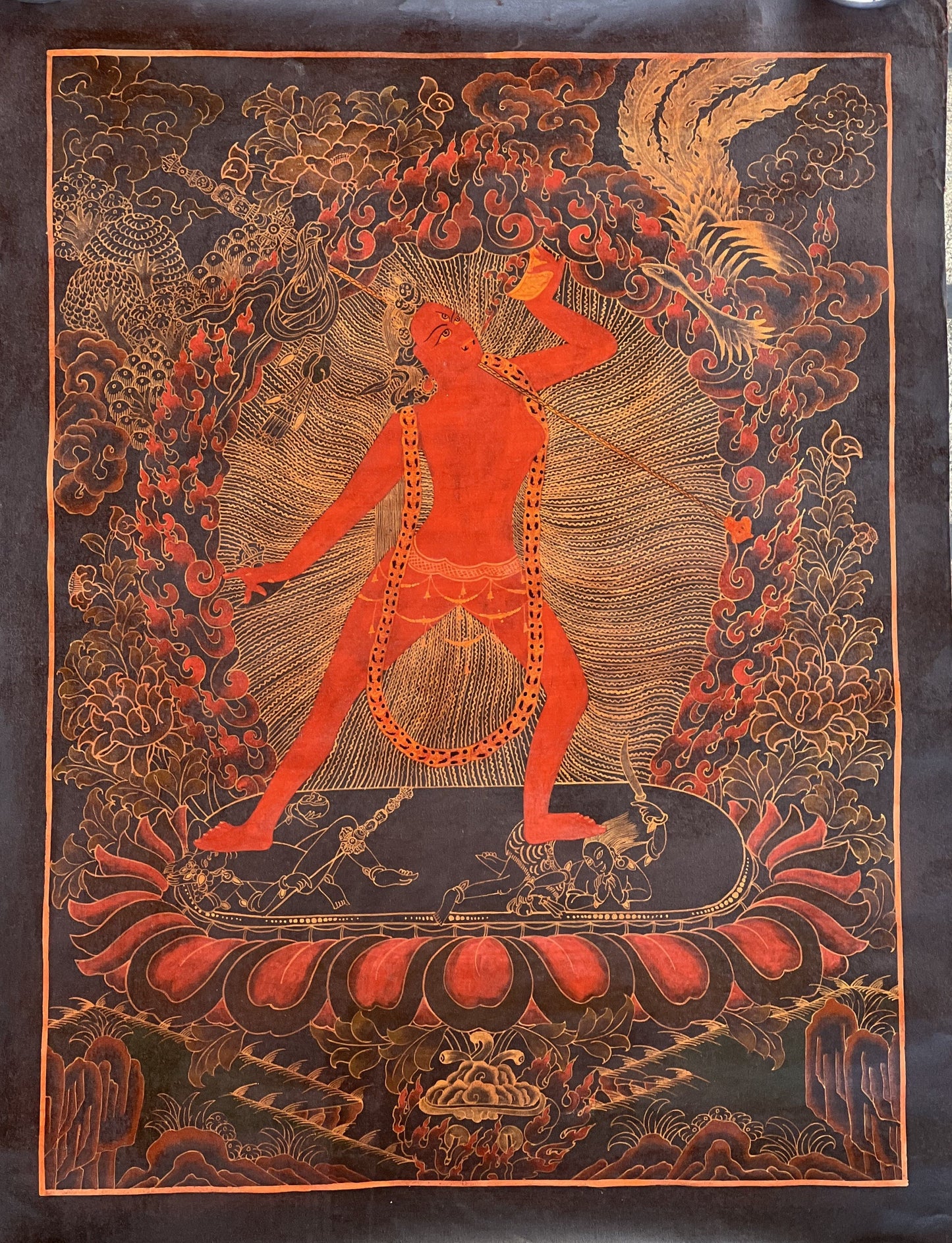 Original Hand-Painted Vajrayogini/ Yogini/ Jogini Old Oil-Varnished Tibetan Thangka Painting/ Tantra Art from Nepal