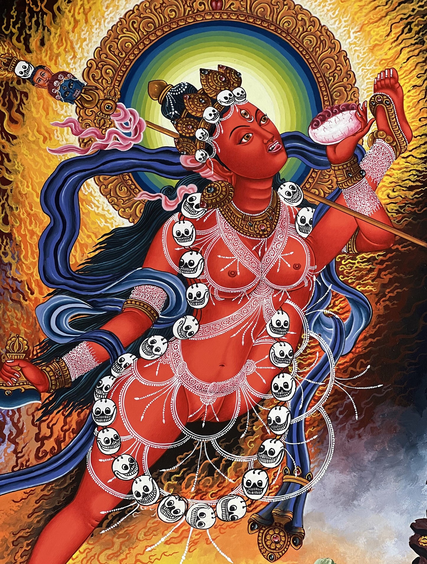 Original Hand-painted Akash Yogini /Jogini Original Masterpiece High-Quality Newari Pauva Painting Meditation/Tantra Art From Nepal