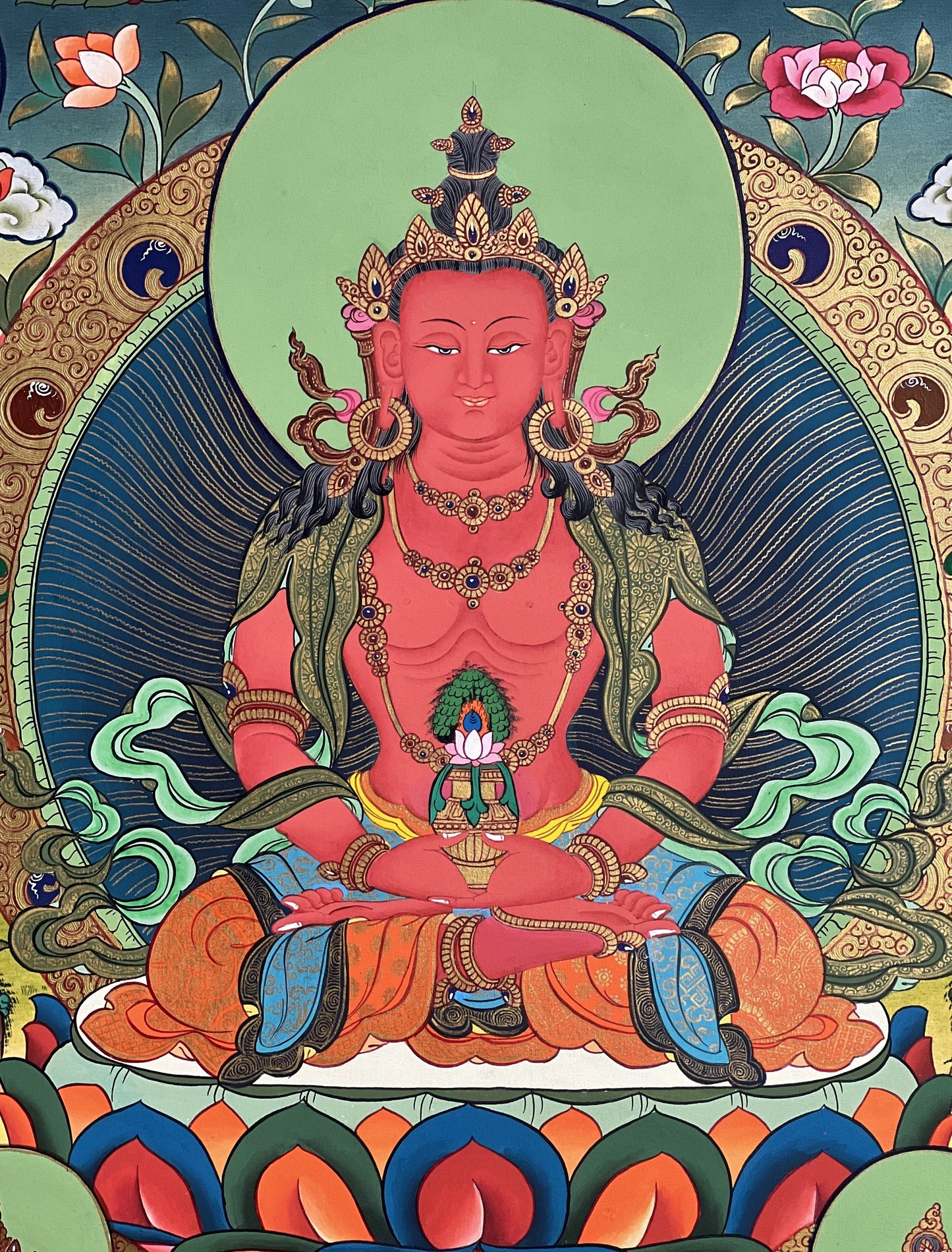 Original Hand-painted  Buddha Amitayus/ Aparmita  / Amitabha/Tsepame/ 24 K Gold Masterpiece Tibetan Thangka Painting  from Nepal