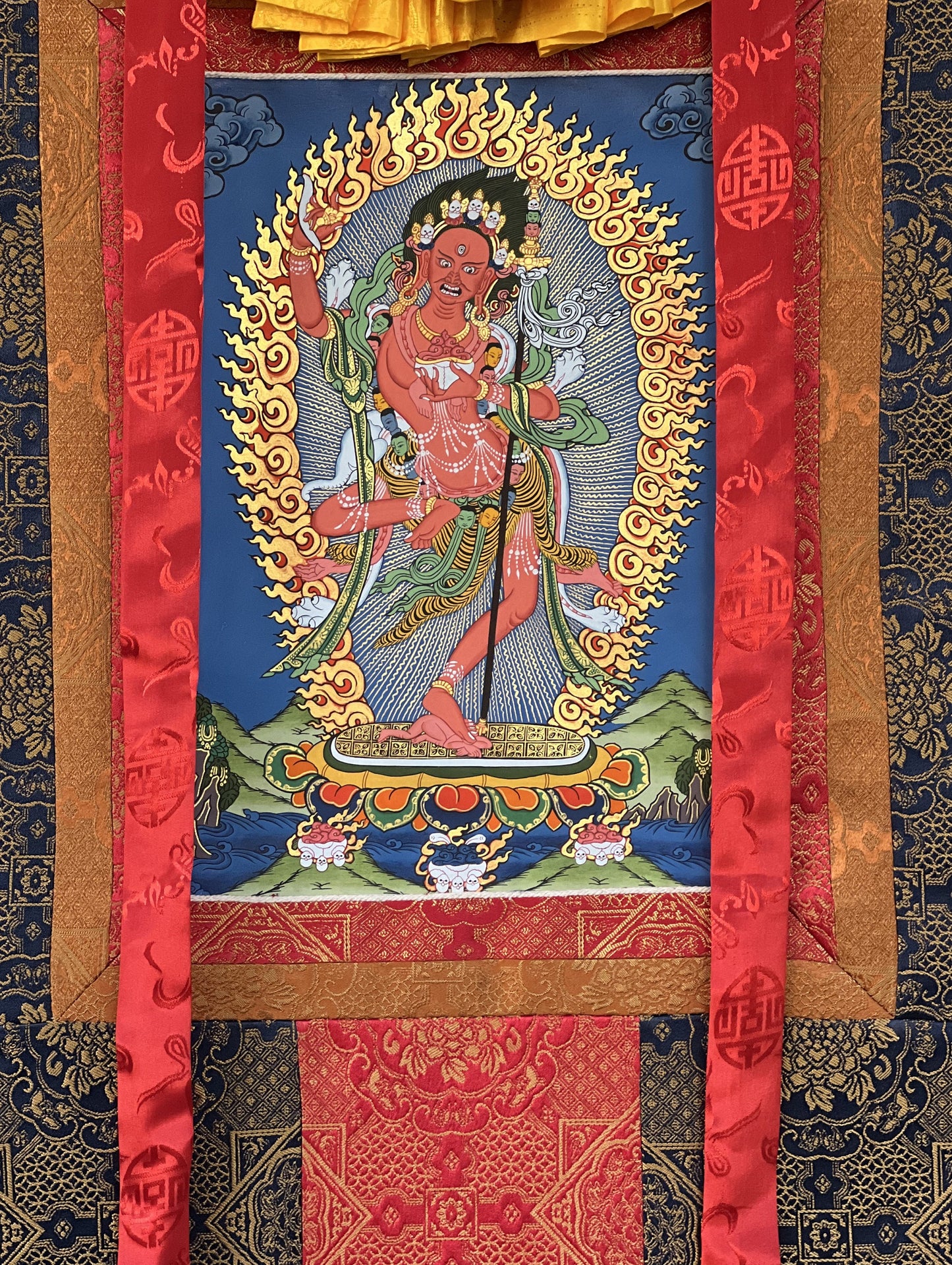 Original Hand Painted VAJRAVARAHI JOGINI MA / Dorje Phagmo Female Buddha Tibetan Thangka / Thanka  Painting With Premium Silk Framed