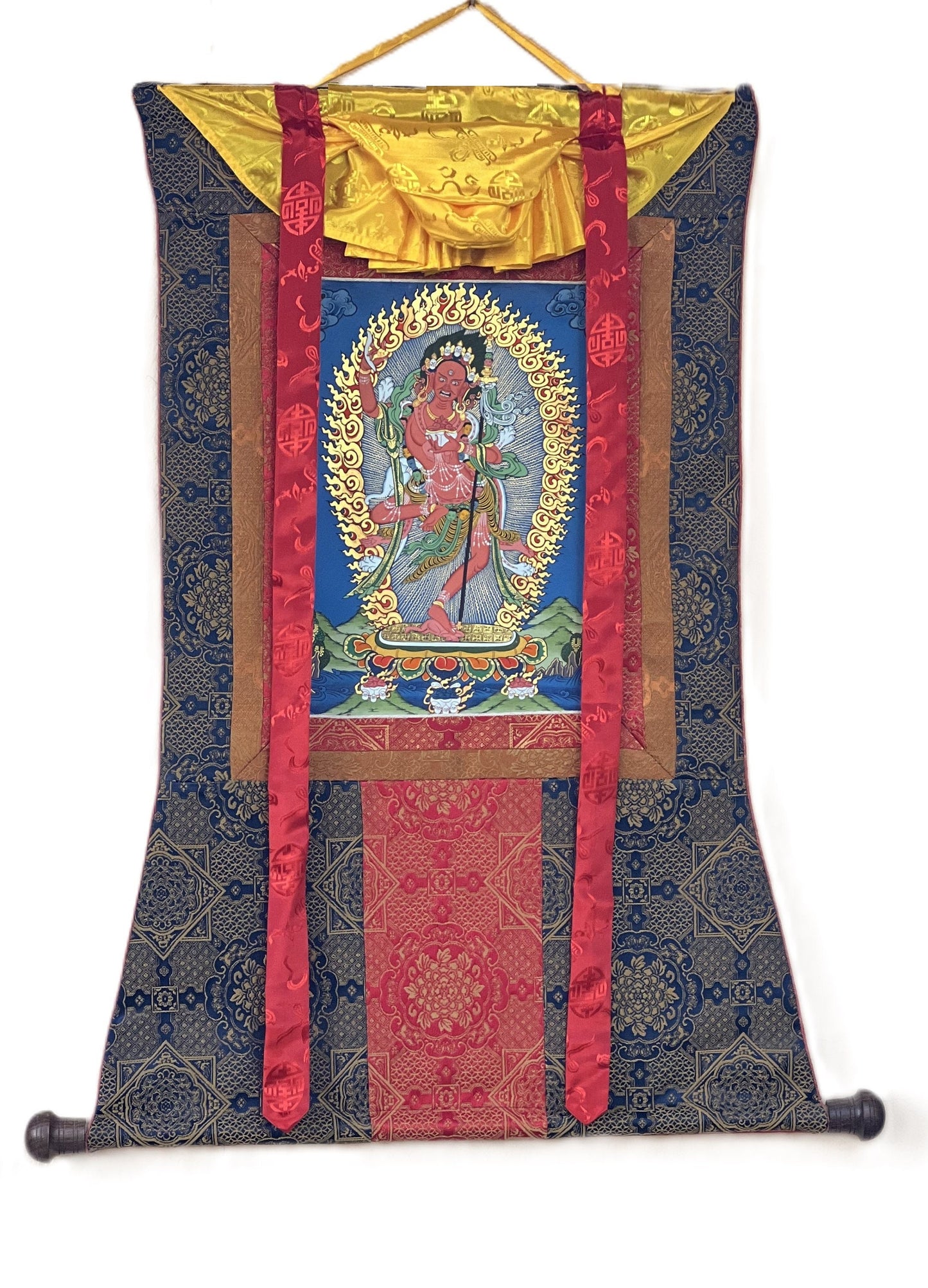 Original Hand Painted VAJRAVARAHI JOGINI MA / Dorje Phagmo Female Buddha Tibetan Thangka / Thanka  Painting With Premium Silk Framed