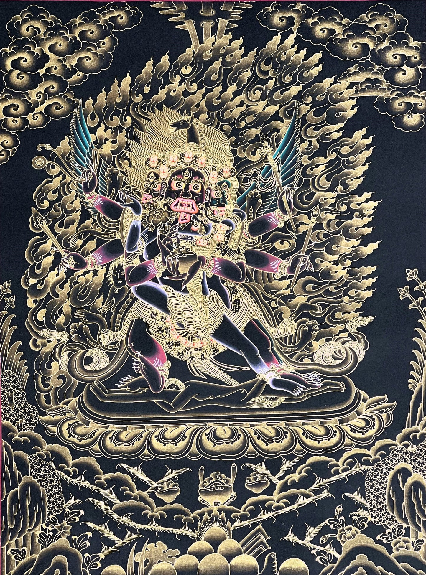 Yamantaka with Shakti Original Master Quality Tibetan Thangka/ Thanka Painting Wall Hanging Compassion Meditation Art