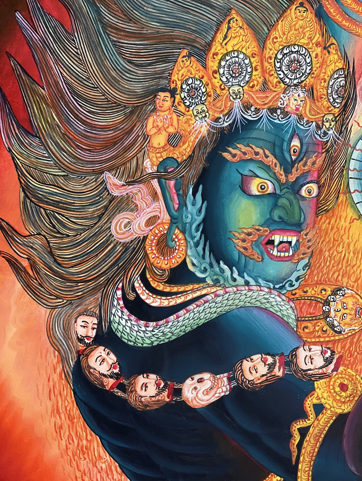 Original Hand-painted Masterpiece Dharmapala Vajrapani Embodied Enlightenment Newari Paubha Thangka Painting from Nepal