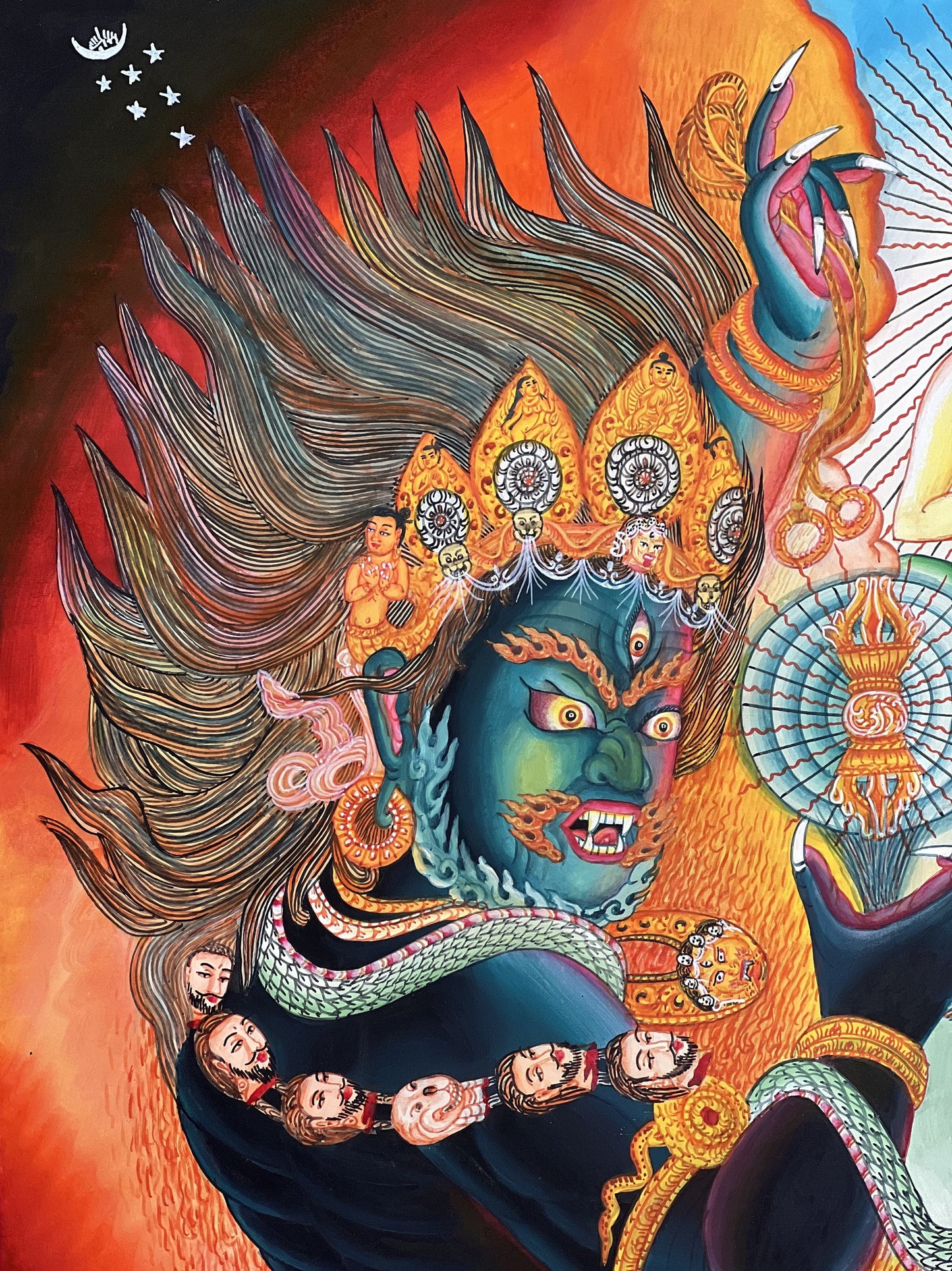 Original Hand-painted Masterpiece Dharmapala Vajrapani Embodied Enlightenment Newari Paubha Thangka Painting from Nepal