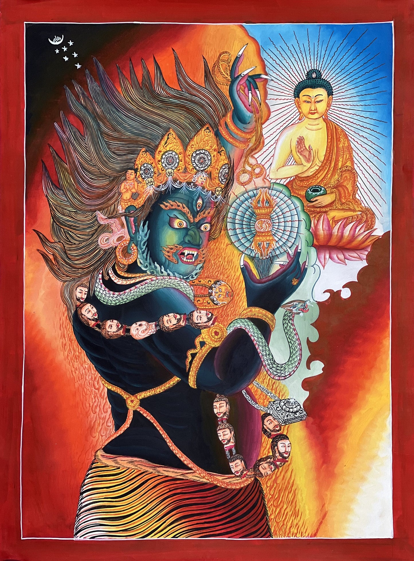 Original Hand-painted Masterpiece Dharmapala Vajrapani Embodied Enlightenment Newari Paubha Thangka Painting from Nepal