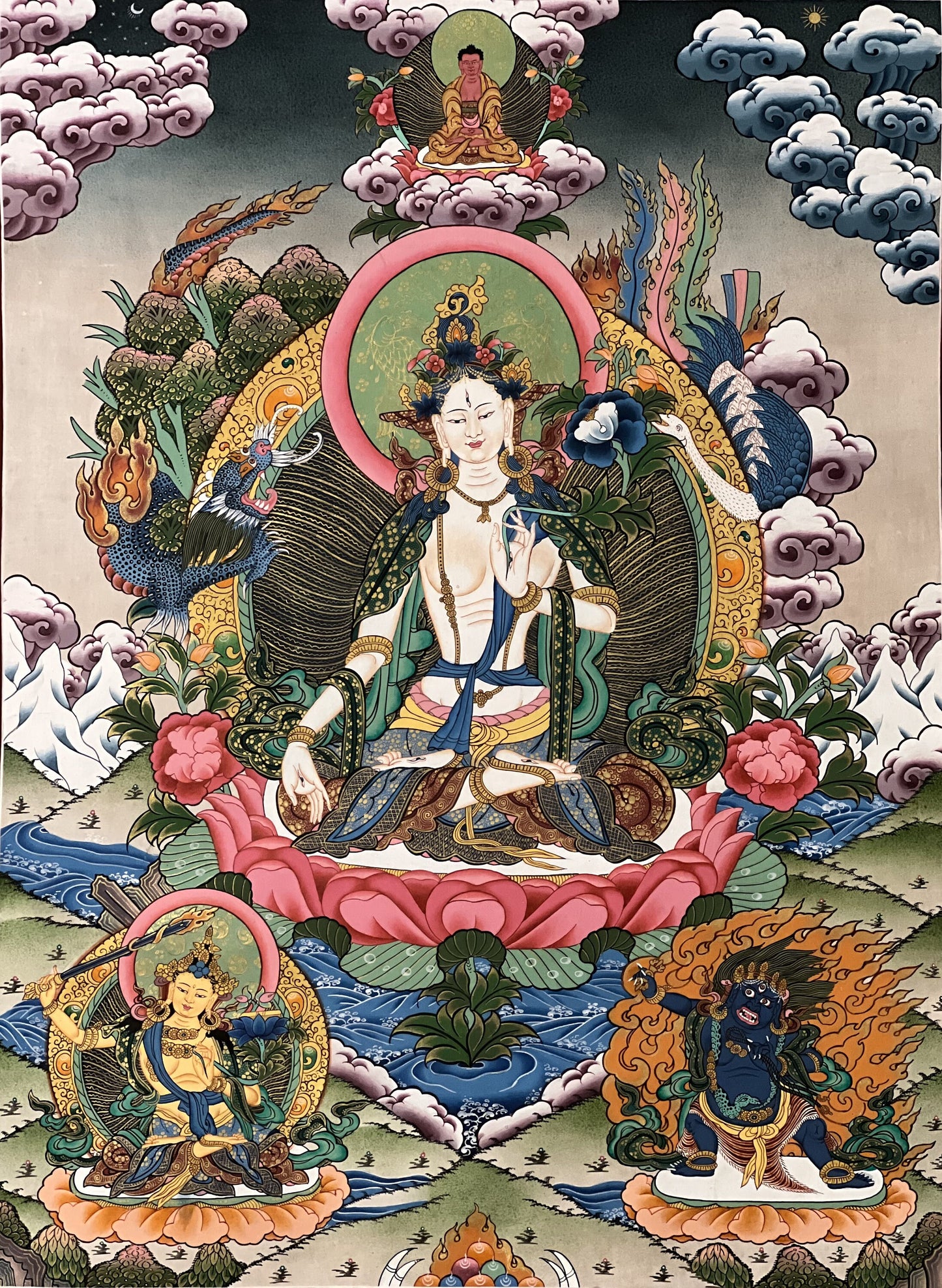 Hand-painted Original White Tara /Mother Goddess Masterpiece Compassion Meditation Tibetan Thangka Painting from Nepal