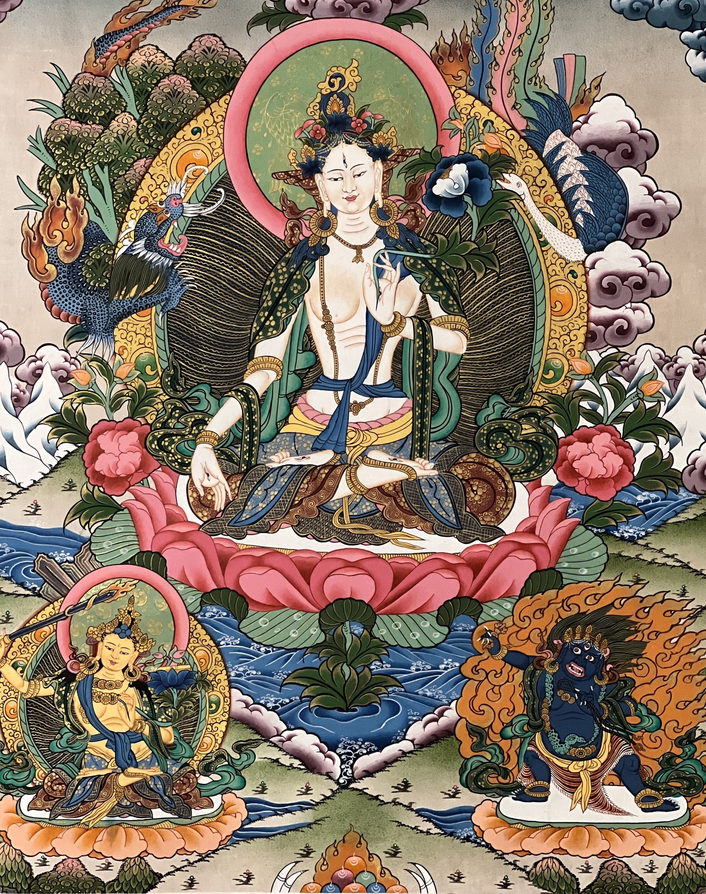 Hand-painted Original White Tara /Mother Goddess Masterpiece Compassion Meditation Tibetan Thangka Painting from Nepal