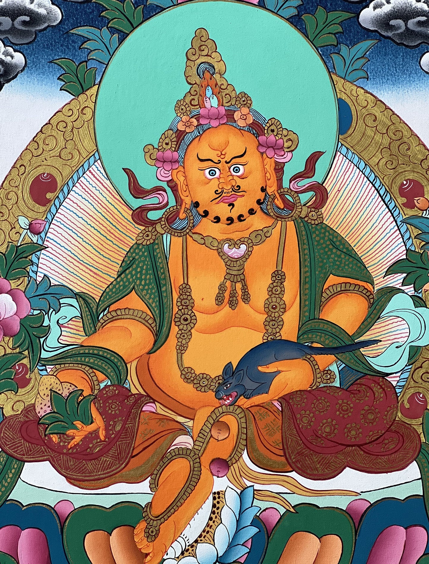 Original Hand Painted Kubera Jambhala/Dzambhala/Zambala God Of Wealth Tibetan Compassion / Meditation Thangka / Thanka  Painting From Nepal