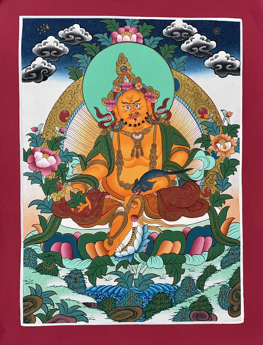 Original Hand Painted Kubera Jambhala/Dzambhala/Zambala God Of Wealth Tibetan Compassion / Meditation Thangka / Thanka  Painting From Nepal