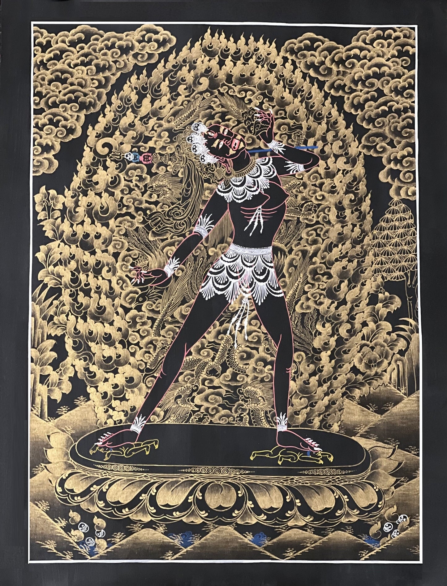 Original Hand-Painted Vajrayogini/ Yogini/ Jogini/ Dakini Black and Gold Tibetan Thangka Painting/ Anuttarayoga Tantra Art from Nepal