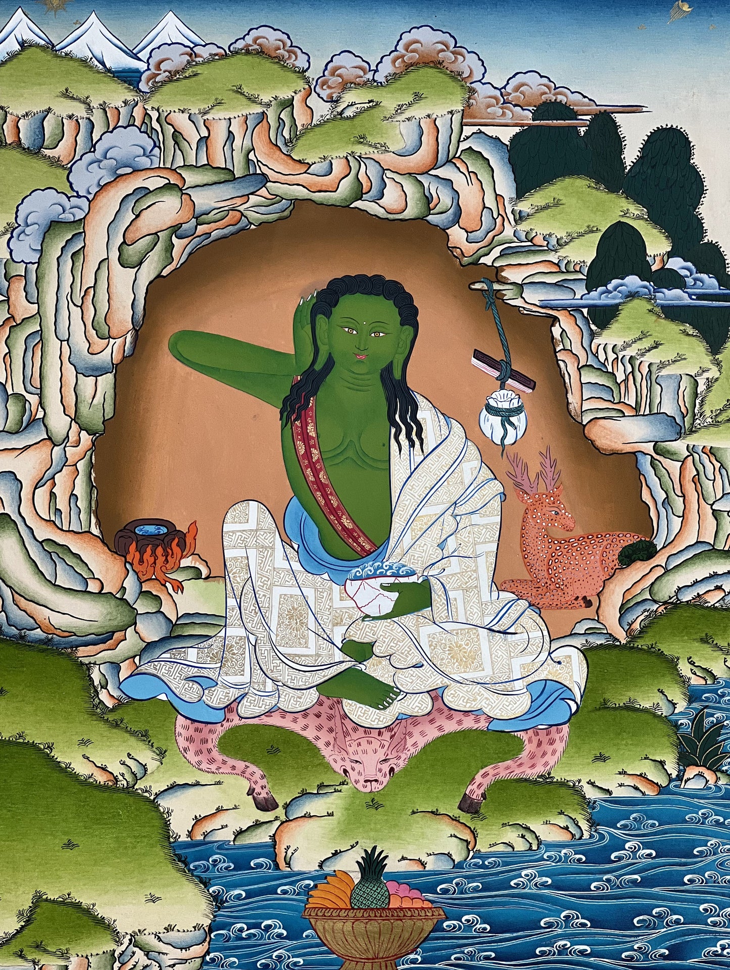 Original Hand-painted Masterpiece Milarepa Tibetan Yogi/ Poet/ Siddha Compassion / Meditation Thangka / Thanka  Painting From Nepal.