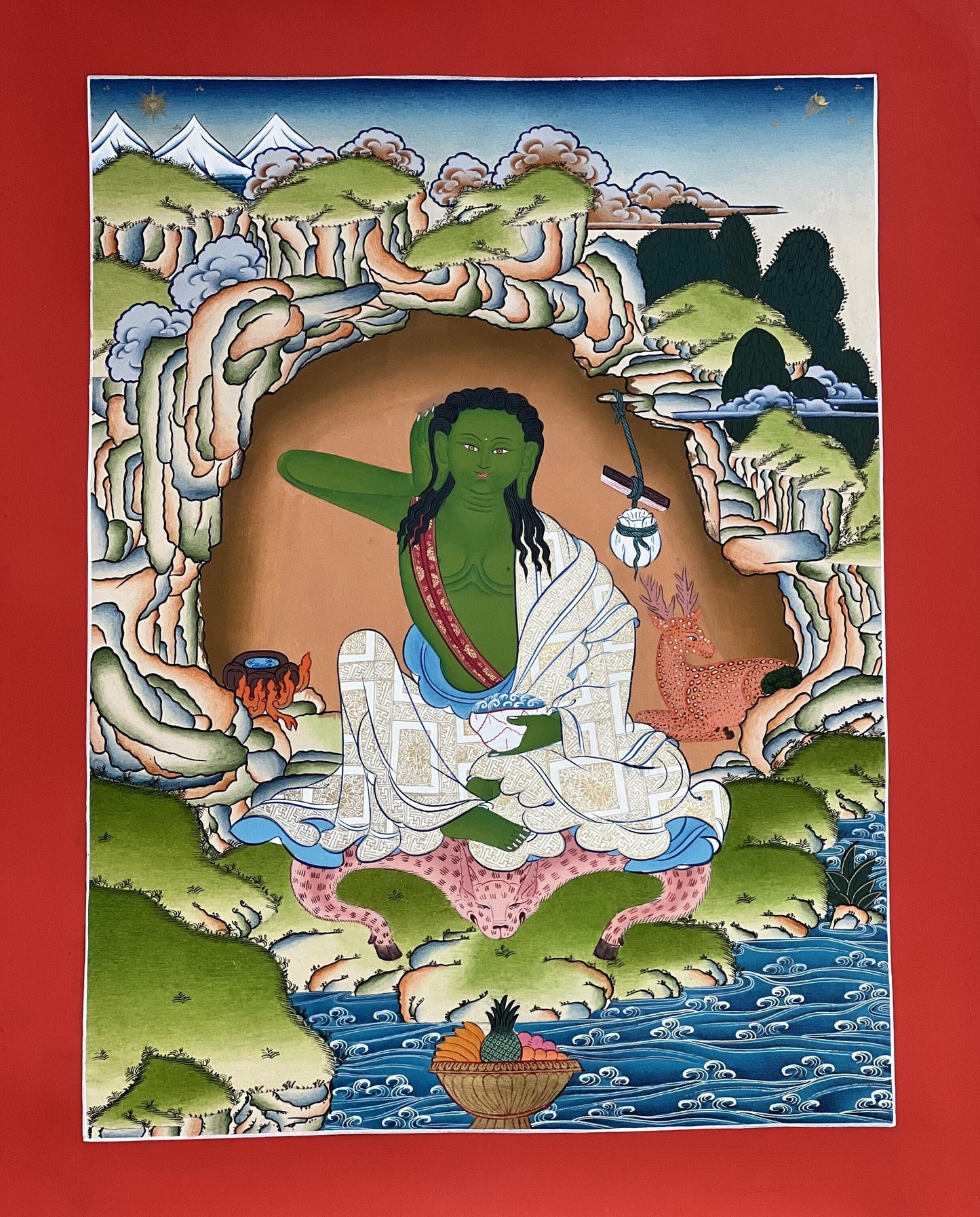 Original Hand-painted Masterpiece Milarepa Tibetan Yogi/ Poet/ Siddha Compassion / Meditation Thangka / Thanka  Painting From Nepal.