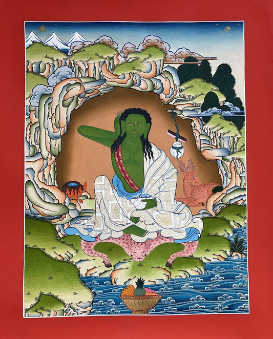 Original Hand-painted Masterpiece Milarepa Tibetan Yogi/ Poet/ Siddha Compassion / Meditation Thangka / Thanka  Painting From Nepal.