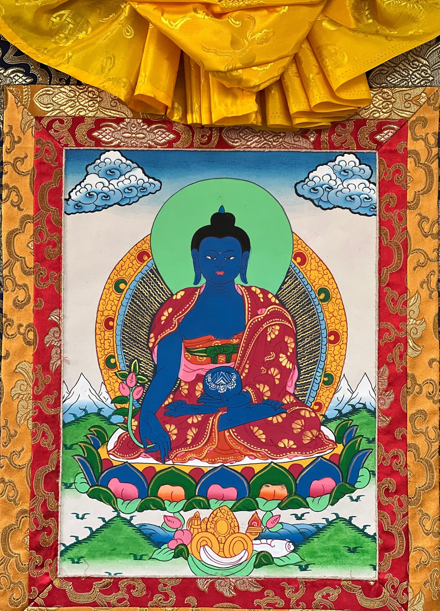 Original Hand-painted Samantabhadra/ Buddha Shakti/ Tantra Art Tibetan Thangka Painting with Silk Brocade